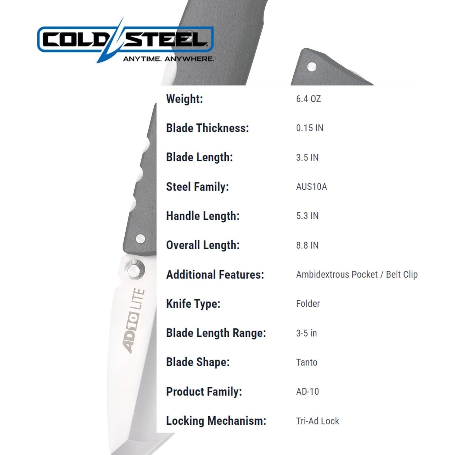 Cuchillo Plegable Cold Steel AD-10 Lite 8.9 cm AUS10A GFN