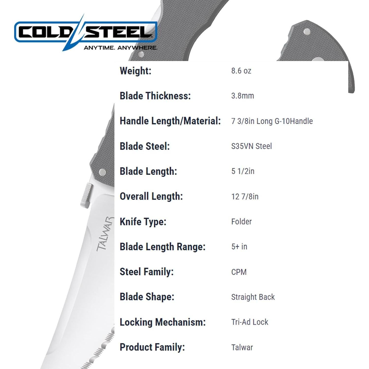 Cuchillo Plegable Táctico Cold Steel Talwar 13.97 cm S35VN G10