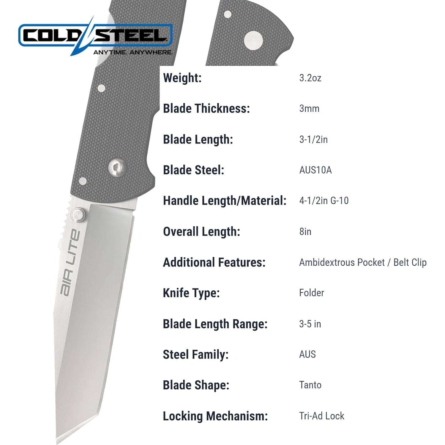 Cuchillo Plegable Cold Steel Air Lite 3.5" AUS10A G-10