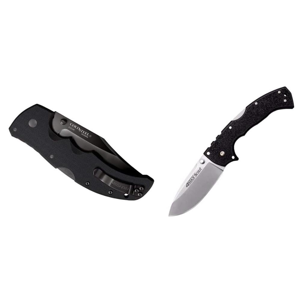 Cold Steel Recon 1 Folder Clip Pt. 4In Bold 9-3/8In Overall Folding Camping Knives, Black & 4-Max Scout Folding Knife with Tri-Ad Lock and G-10 Handle, One Size