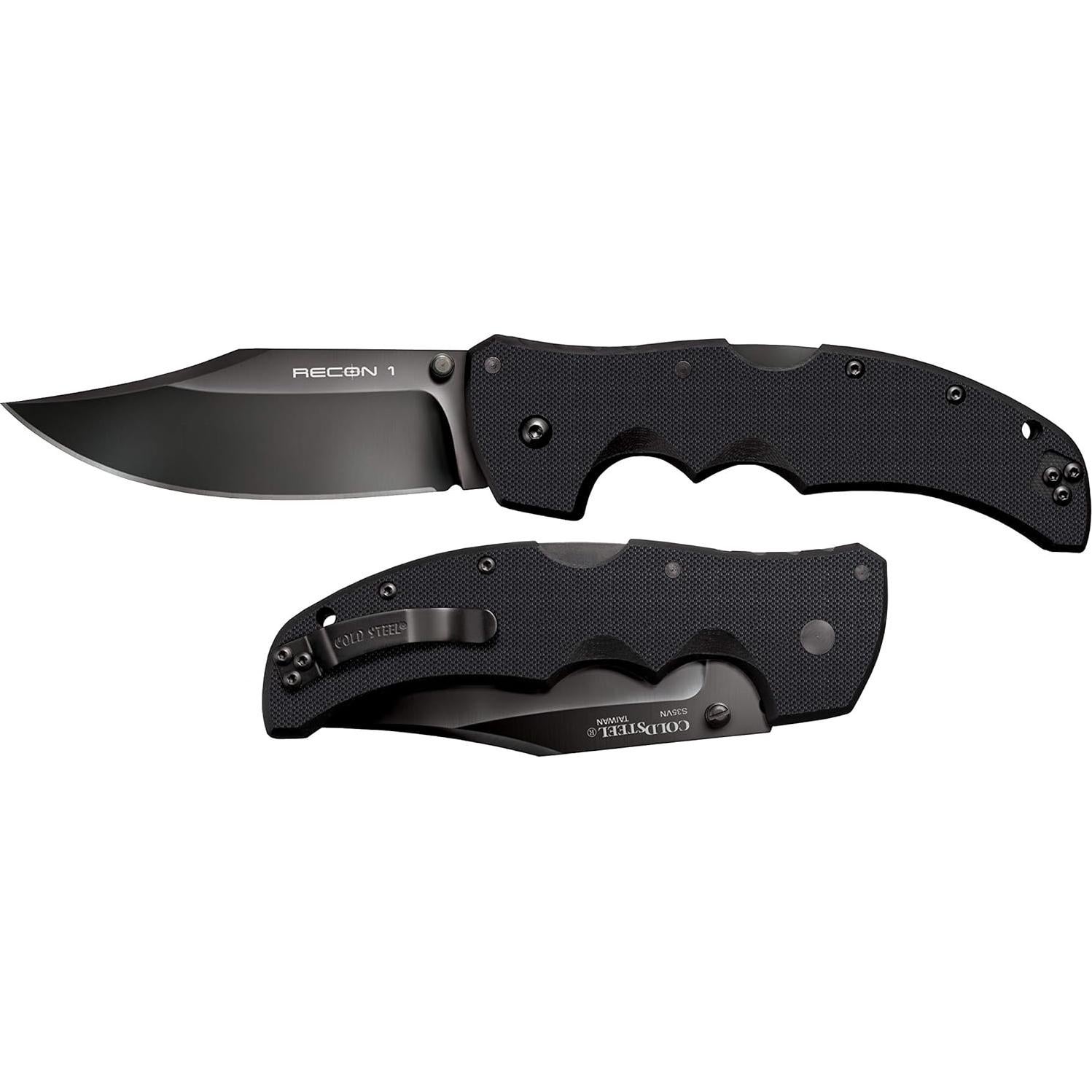 Cold Steel Recon 1 Folder Clip Pt. 4In Bold 9-3/8In Overall Folding Camping Knives, Black & 4-Max Scout Folding Knife with Tri-Ad Lock and G-10 Handle, One Size