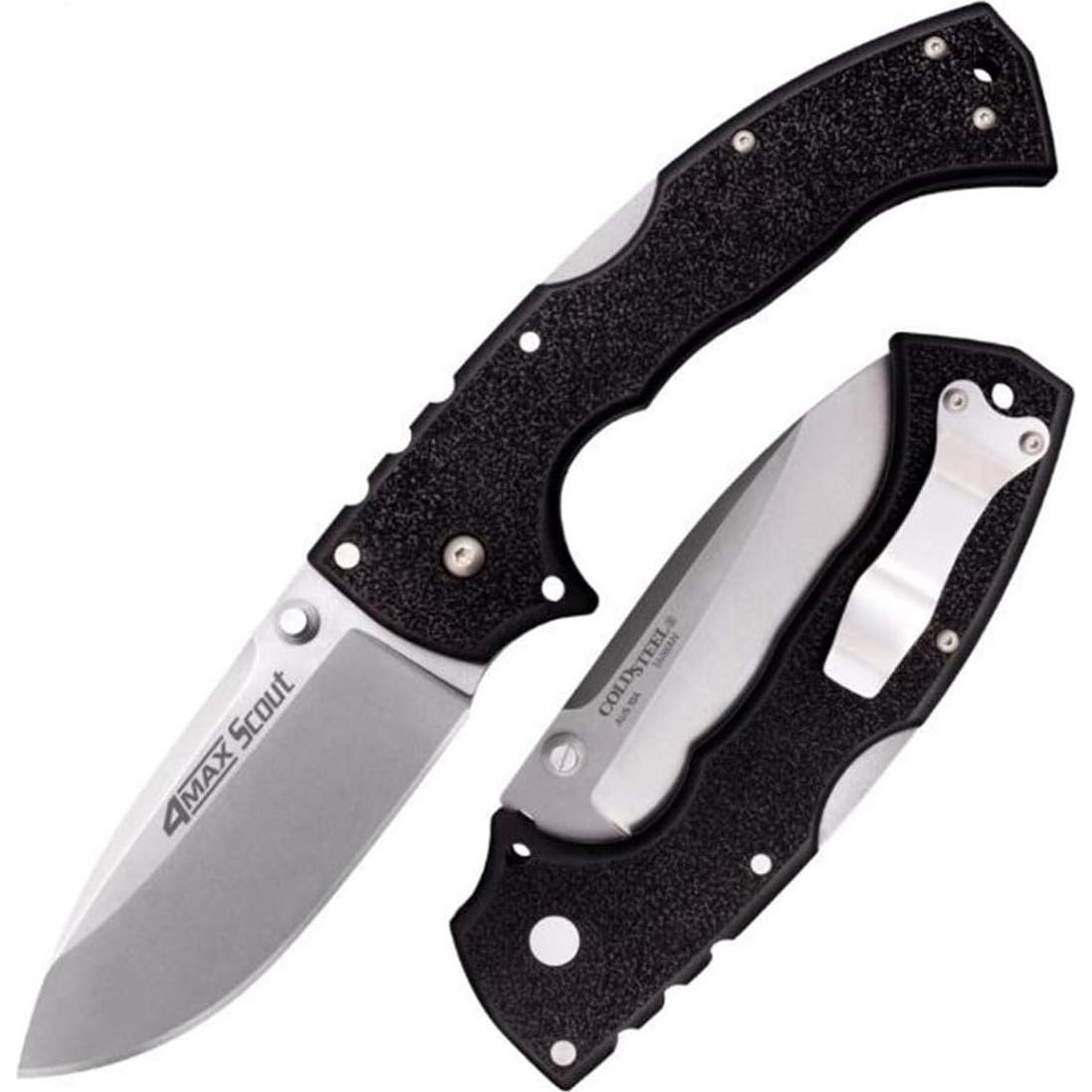 Cold Steel Recon 1 Folder Clip Pt. 4In Bold 9-3/8In Overall Folding Camping Knives, Black & 4-Max Scout Folding Knife with Tri-Ad Lock and G-10 Handle, One Size