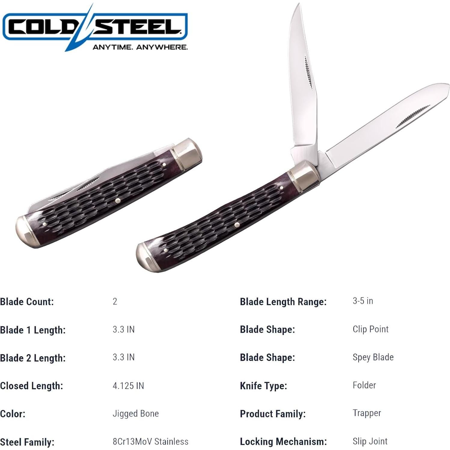 Cuchillo Plegable Cold Steel Trapper 2 Cuchillas Hueso 8.4 cm