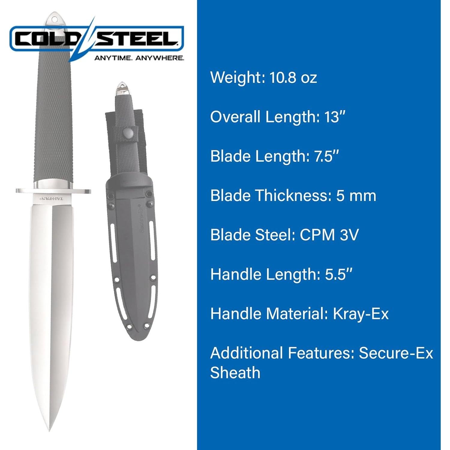 Cuchillo Táctico Cold Steel Tai Pan 19 cm CPM 3V con Funda