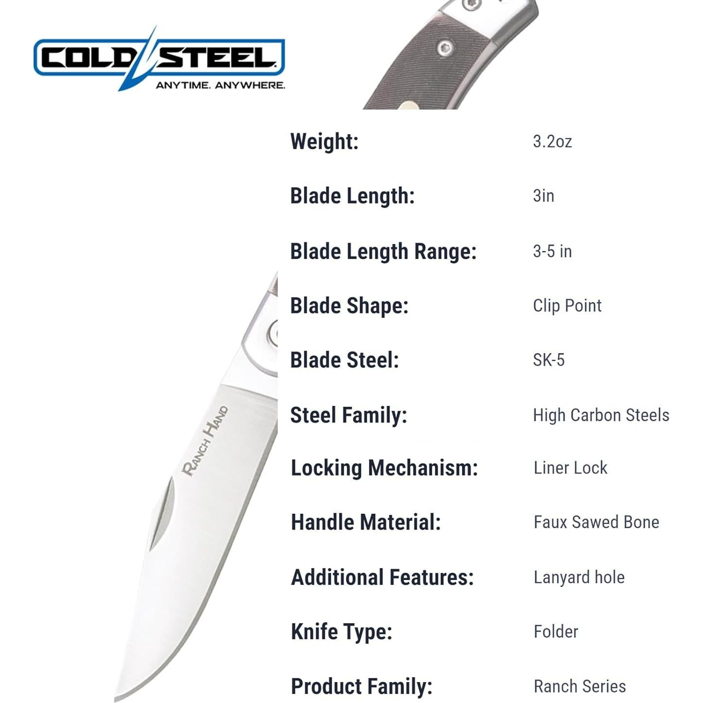 Cuchillo Plegable Cold Steel Ranch Hand 3" Hoja SK-5