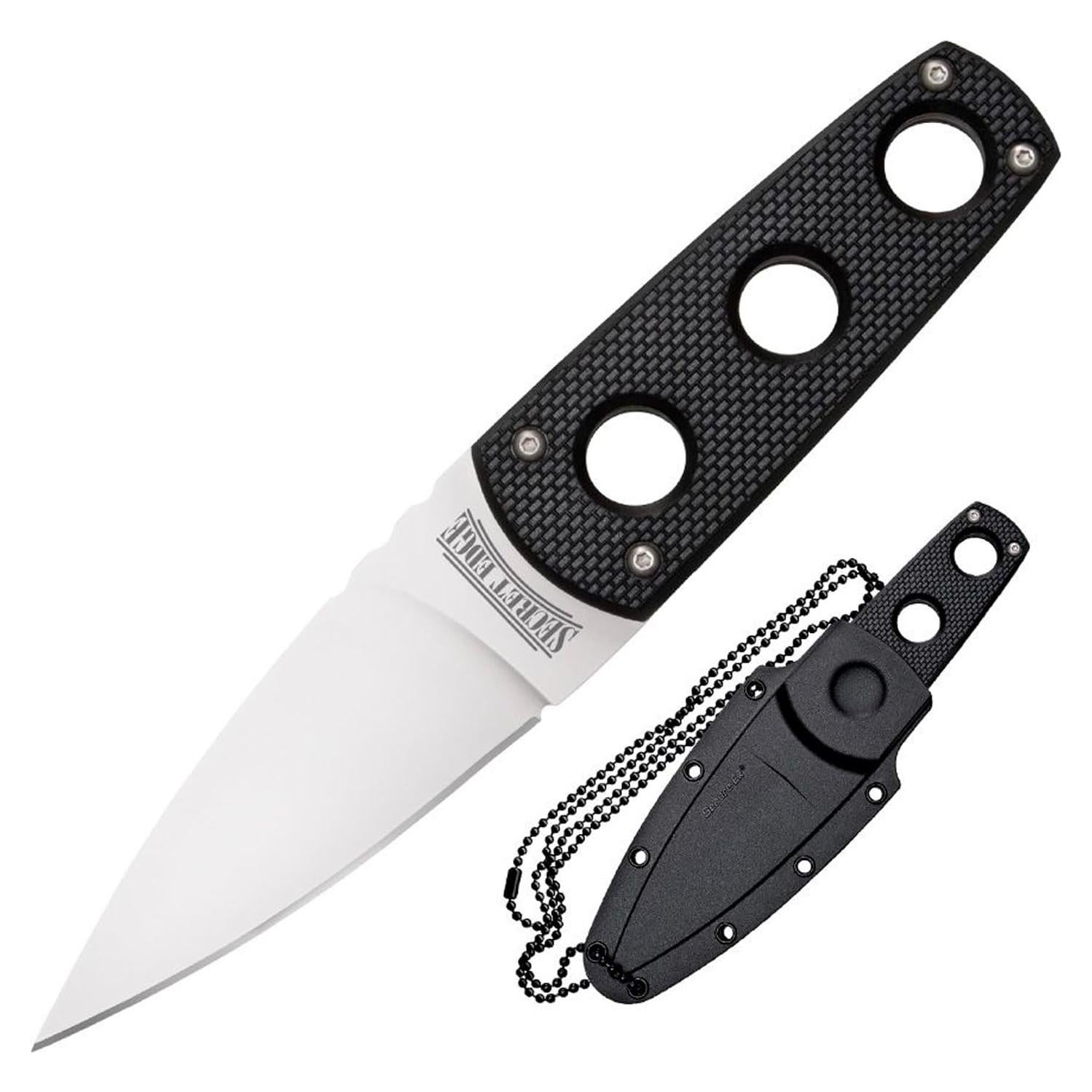 Secret Edge Durable Lightweight Japanese AUS8A Steel Drop Point 3.5" Fixed Blade Tactical Outdoor Hunting Concealed Carry Neck Knife, Griv-Ex Handle, Secure-Ex Sheath