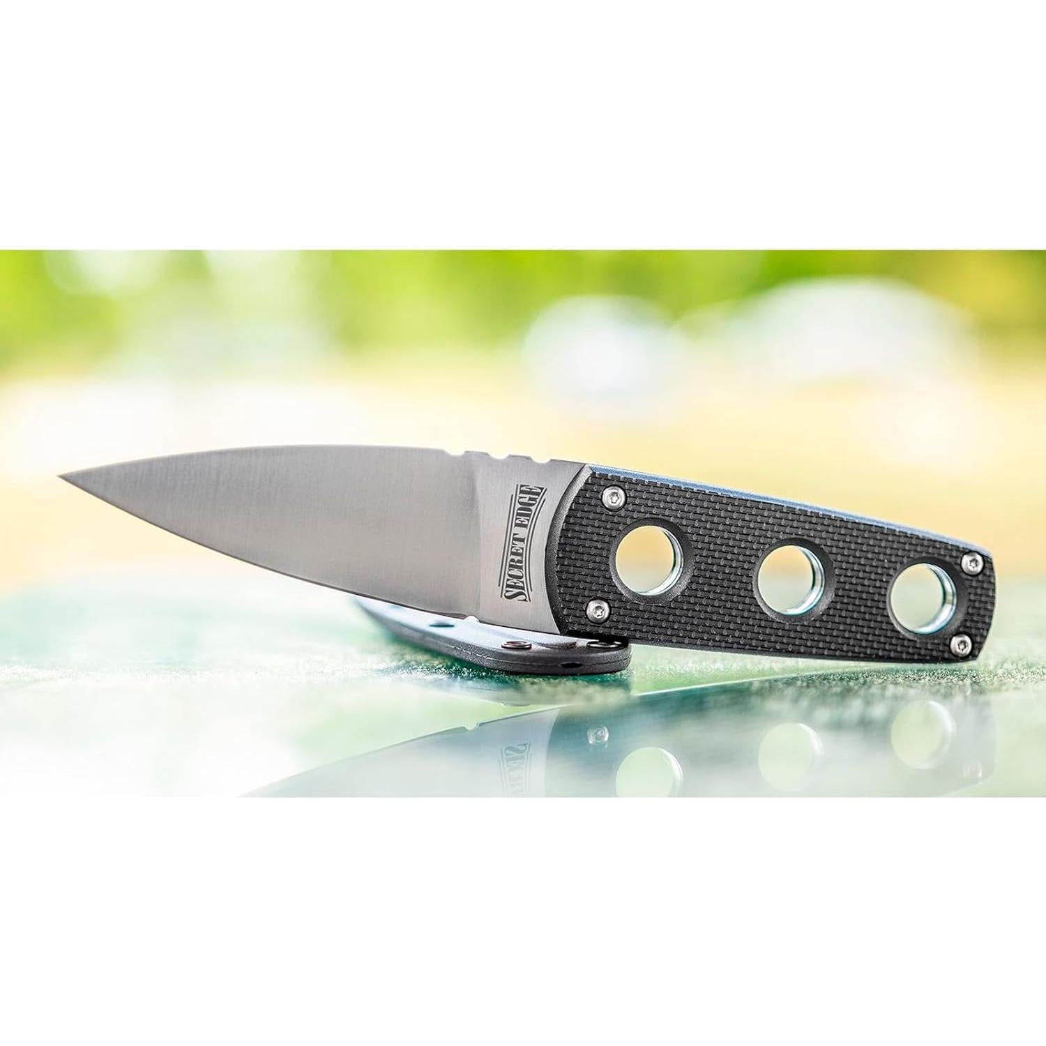 Secret Edge Durable Lightweight Japanese AUS8A Steel Drop Point 3.5" Fixed Blade Tactical Outdoor Hunting Concealed Carry Neck Knife, Griv-Ex Handle, Secure-Ex Sheath