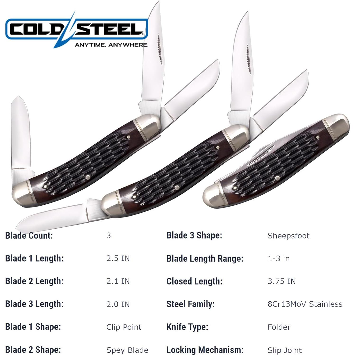 Cuchillo Plegable Cold Steel Gentleman's Stockman 3 Cuchillas