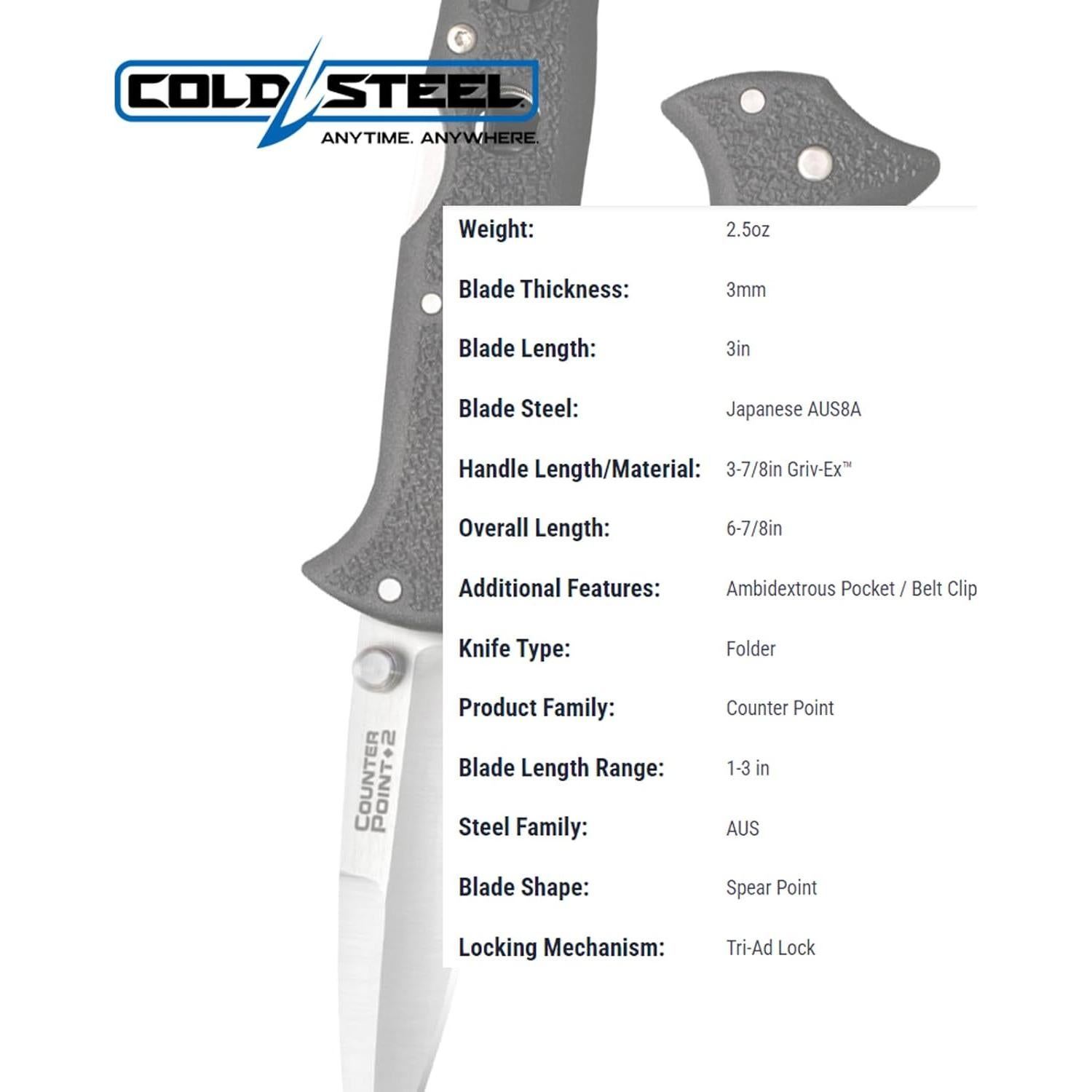 Cuchillo Plegable Cold Steel Punto Frío 2 AUS8A 7.6 cm