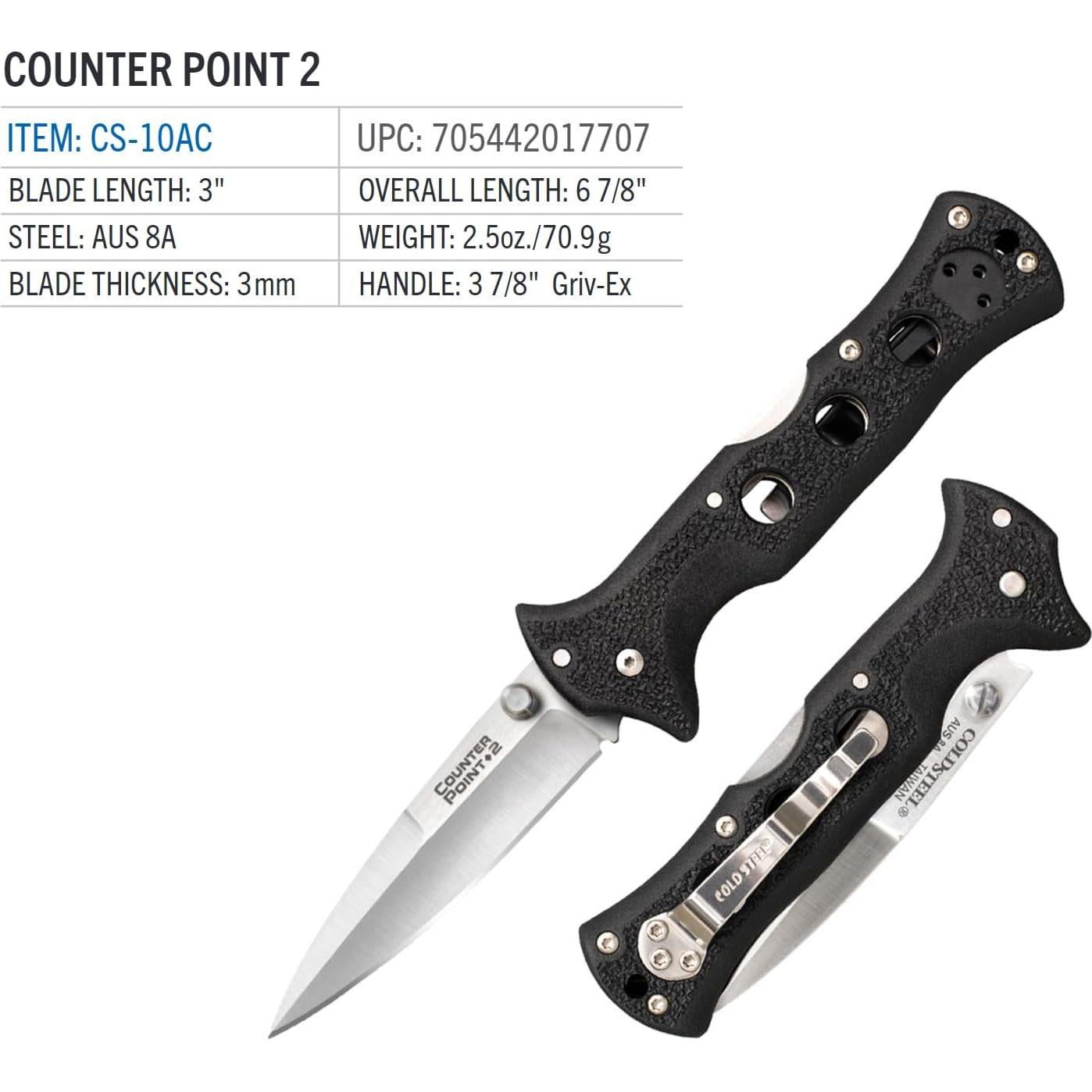 Cuchillo Plegable Cold Steel Punto Frío 2 AUS8A 7.6 cm