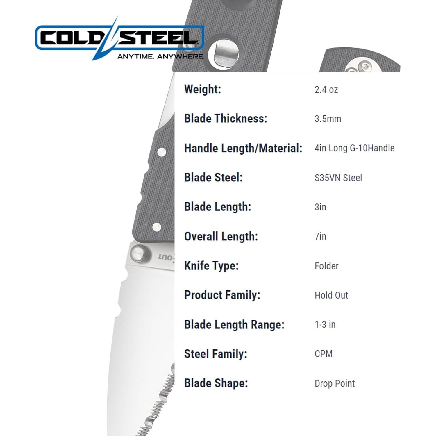 Cuchillo Plegable Cold Steel Hold Out 7" S35VN Mango G-10