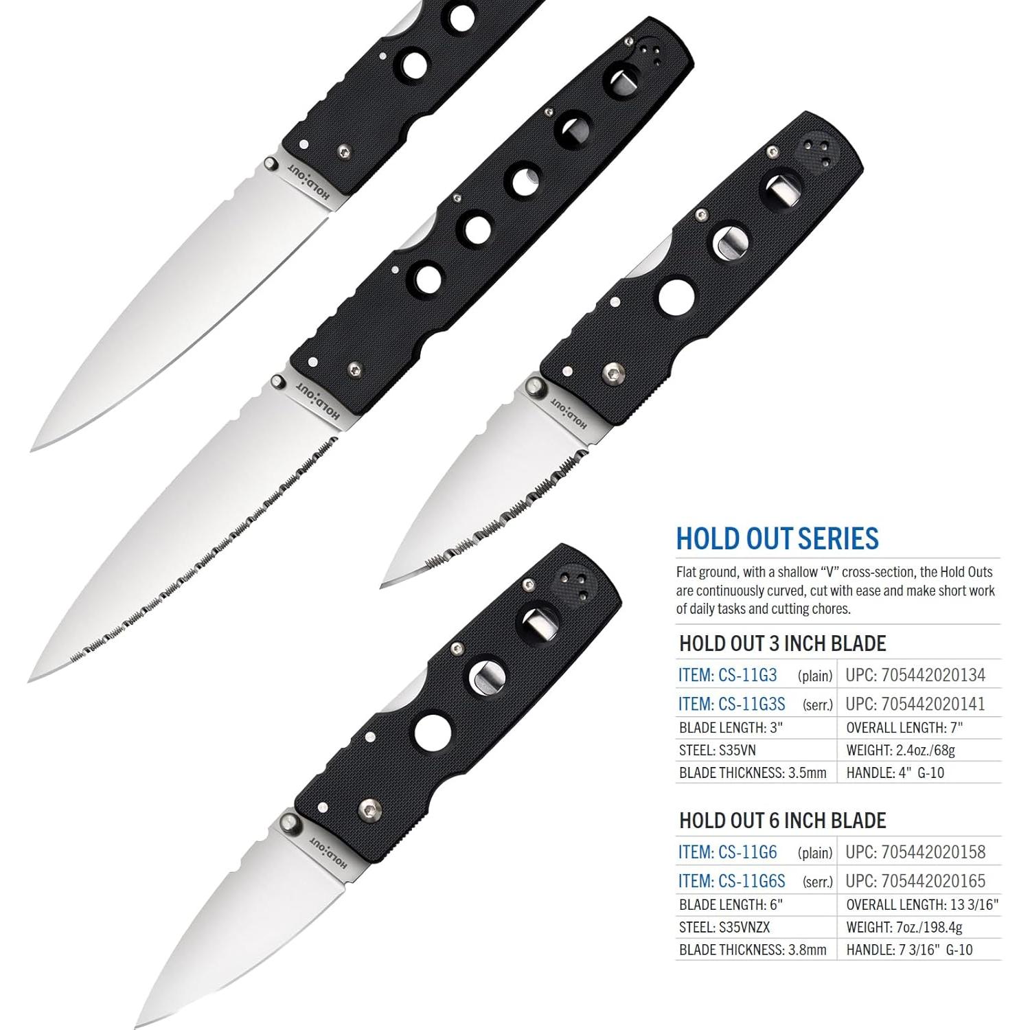 Cuchillo Plegable Cold Steel Hold Out 7" S35VN Mango G-10