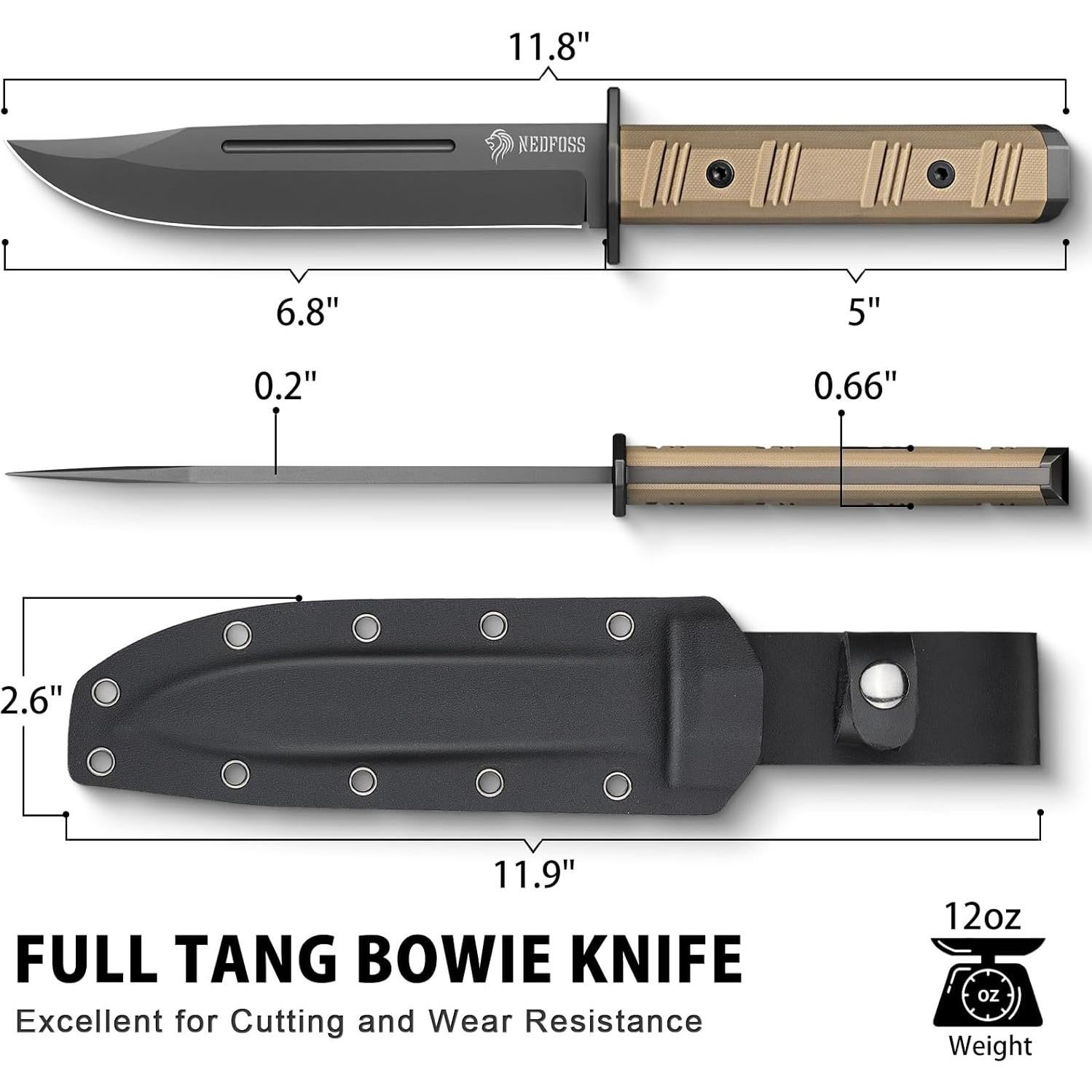 Cuchillo Táctico NedFoss BRAVE Hoja Fija 17.3 cm con Funda Kydex