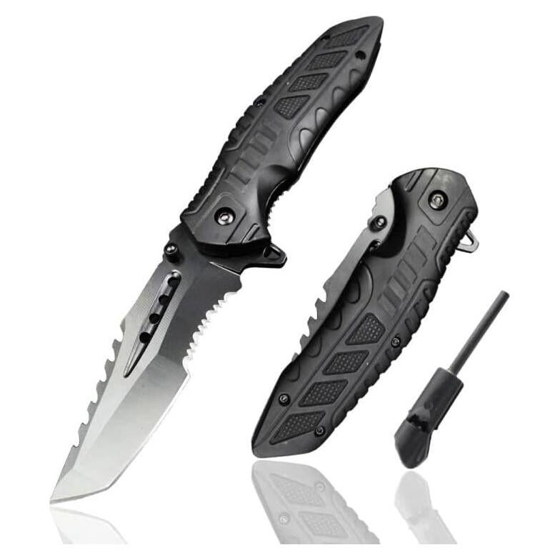 Cuchillo Plegable DOOM BLADE 21.5 cm Hoja Serrada con Encendedor