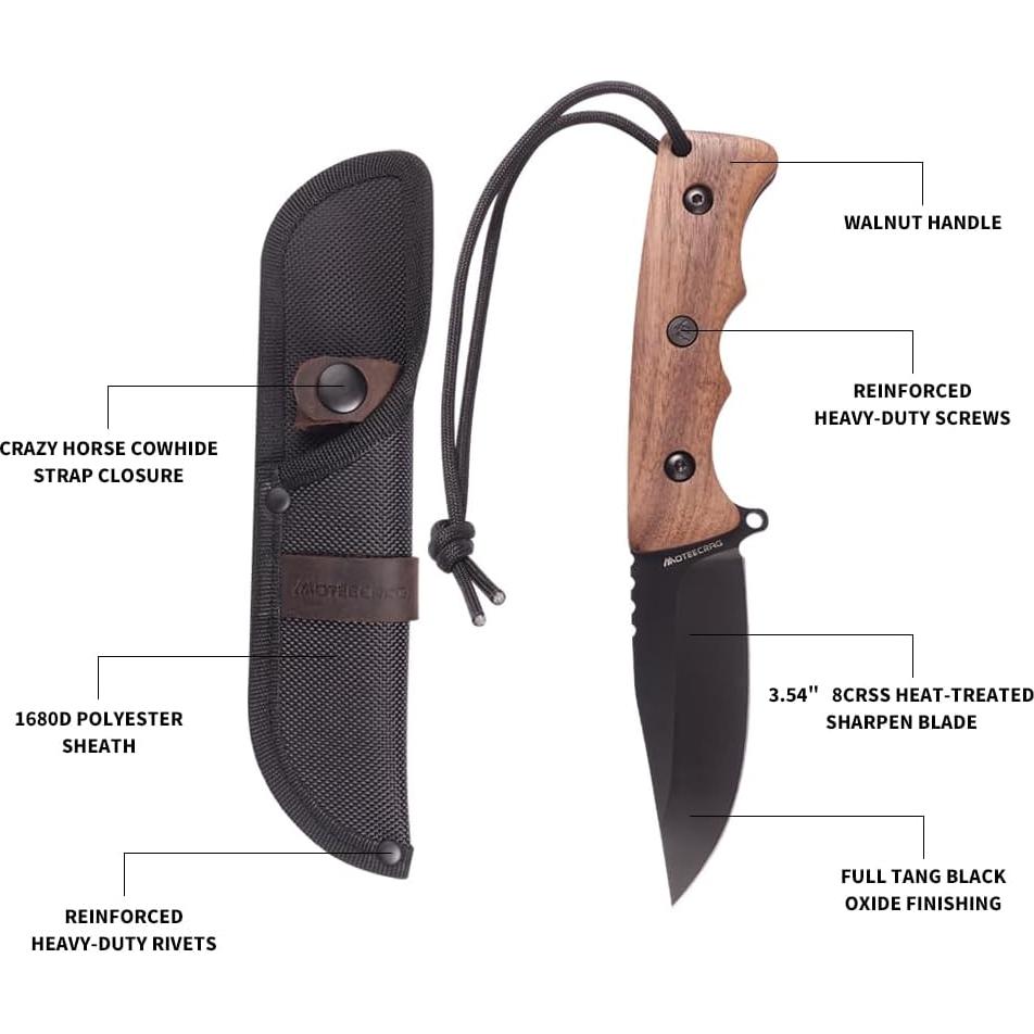 Cuchillo de hoja fija MOTEECRAG 20cm acero inoxidable con funda