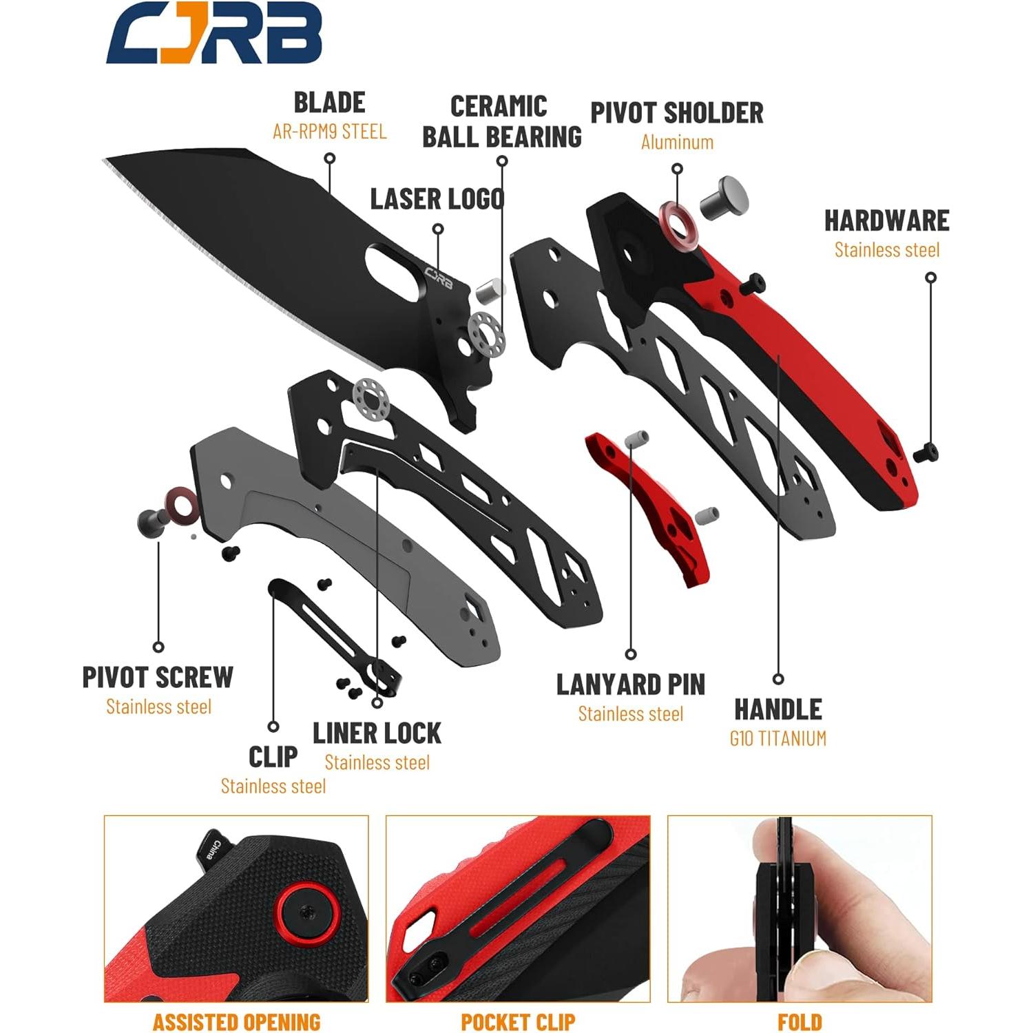 Cuchillo Plegable CJRB Caldera J1923 EDC Rojo G10 8.9 cm