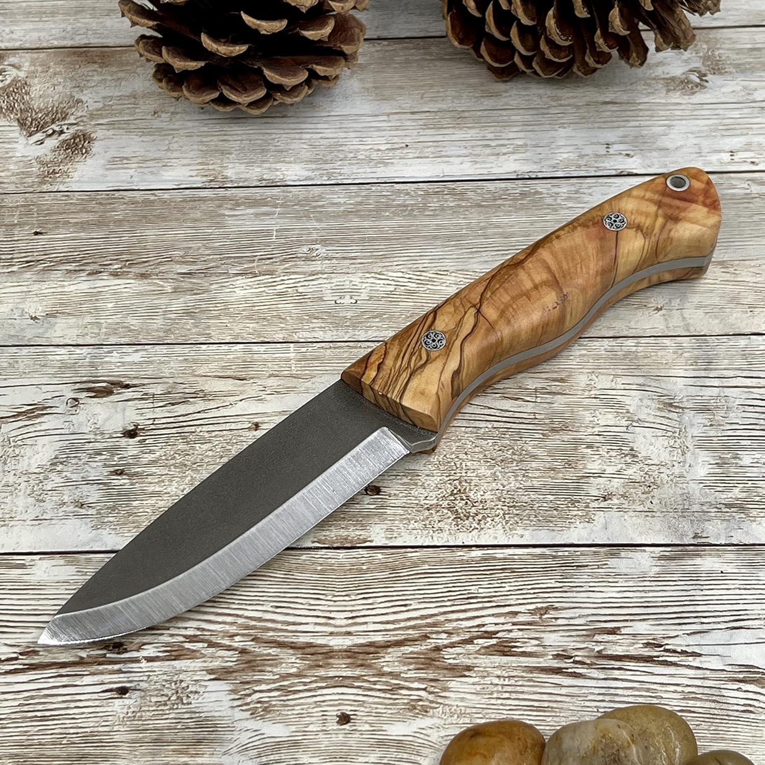 Cuchillo de Bushcraft Golden Horn FUJI OLIVE con Funda de Cuero