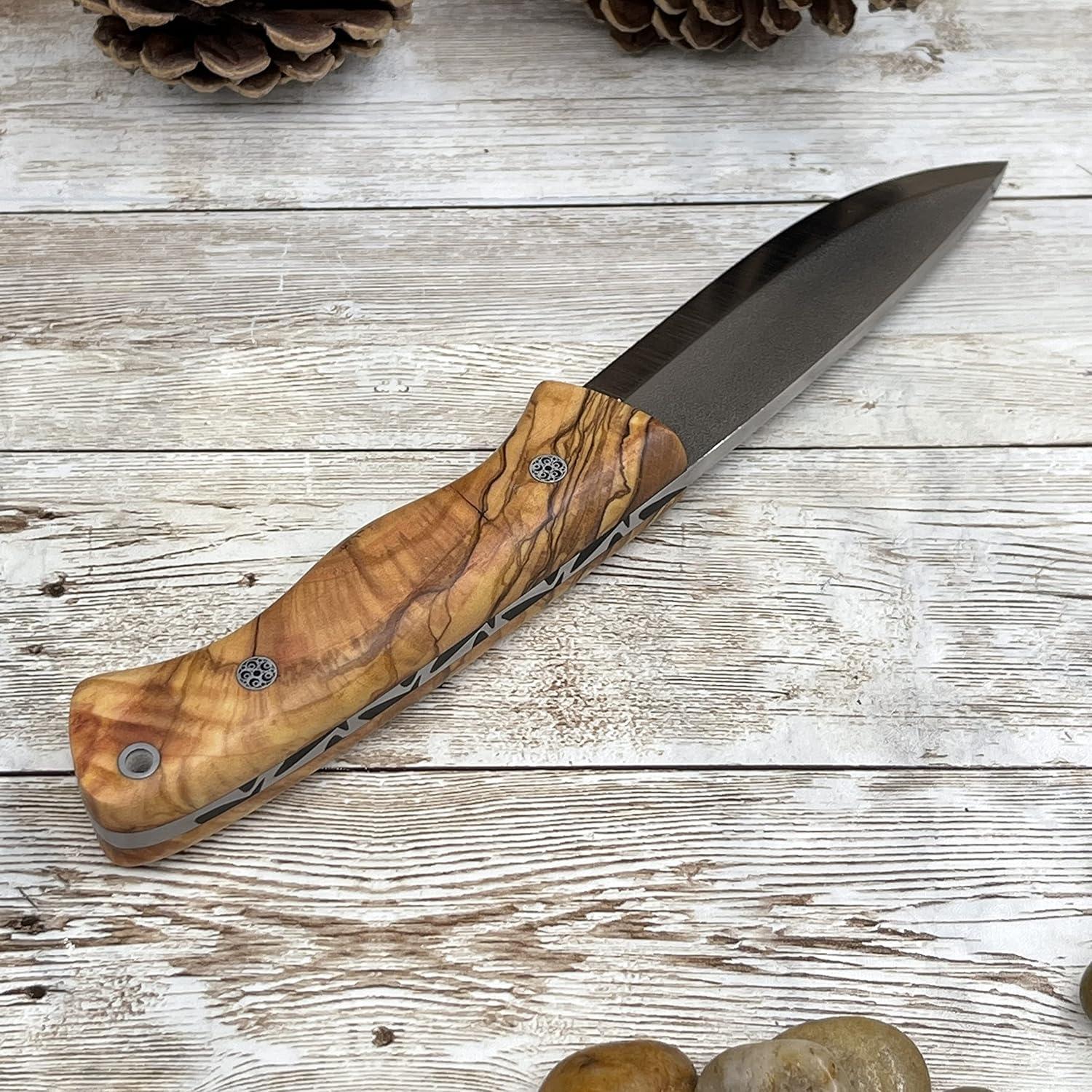 Cuchillo de Bushcraft Golden Horn FUJI OLIVE con Funda de Cuero