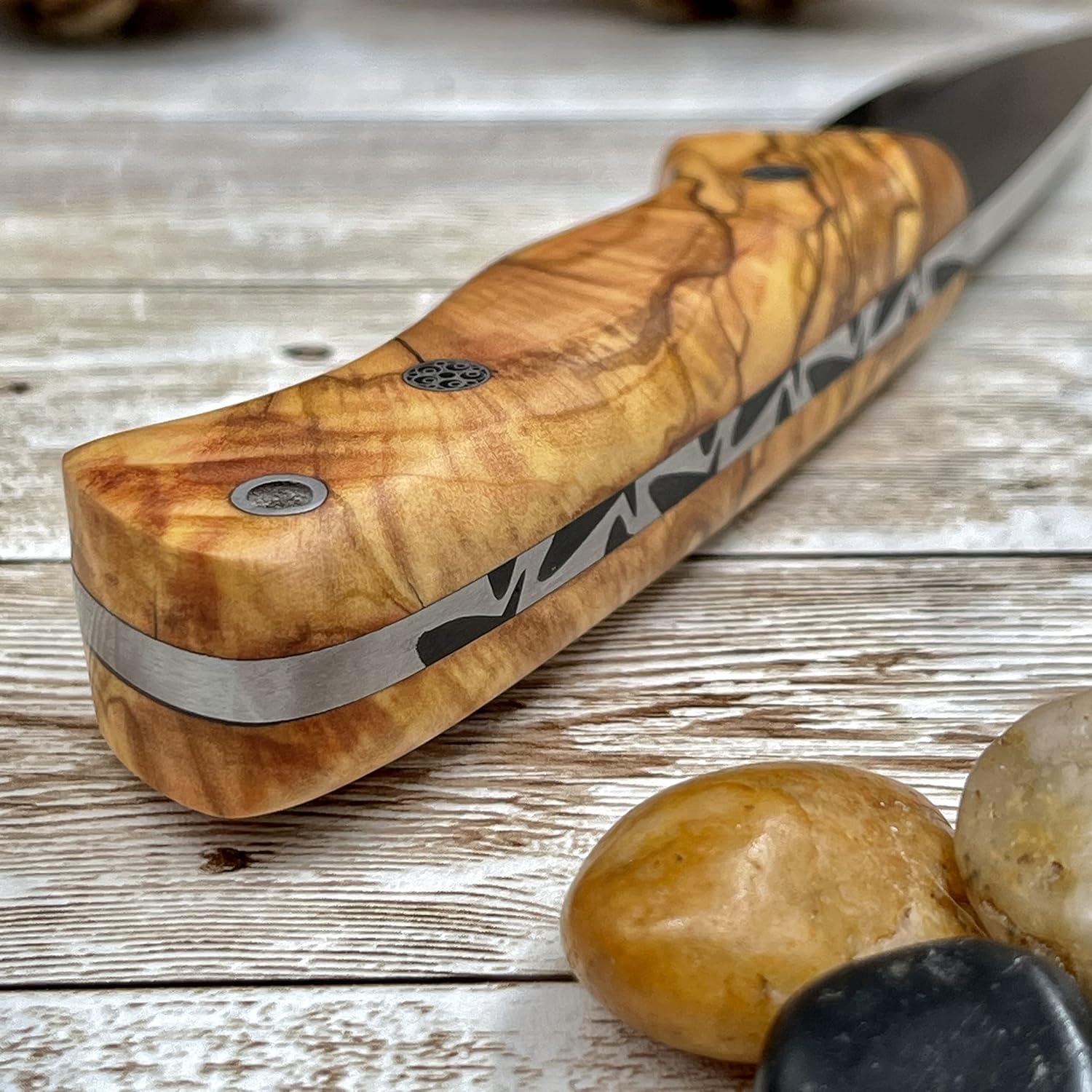 Cuchillo de Bushcraft Golden Horn FUJI OLIVE con Funda de Cuero