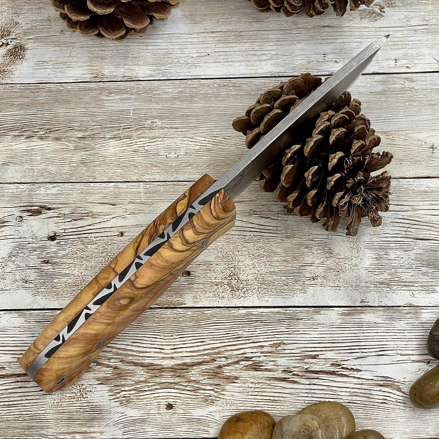 Cuchillo de Bushcraft Golden Horn FUJI OLIVE con Funda de Cuero