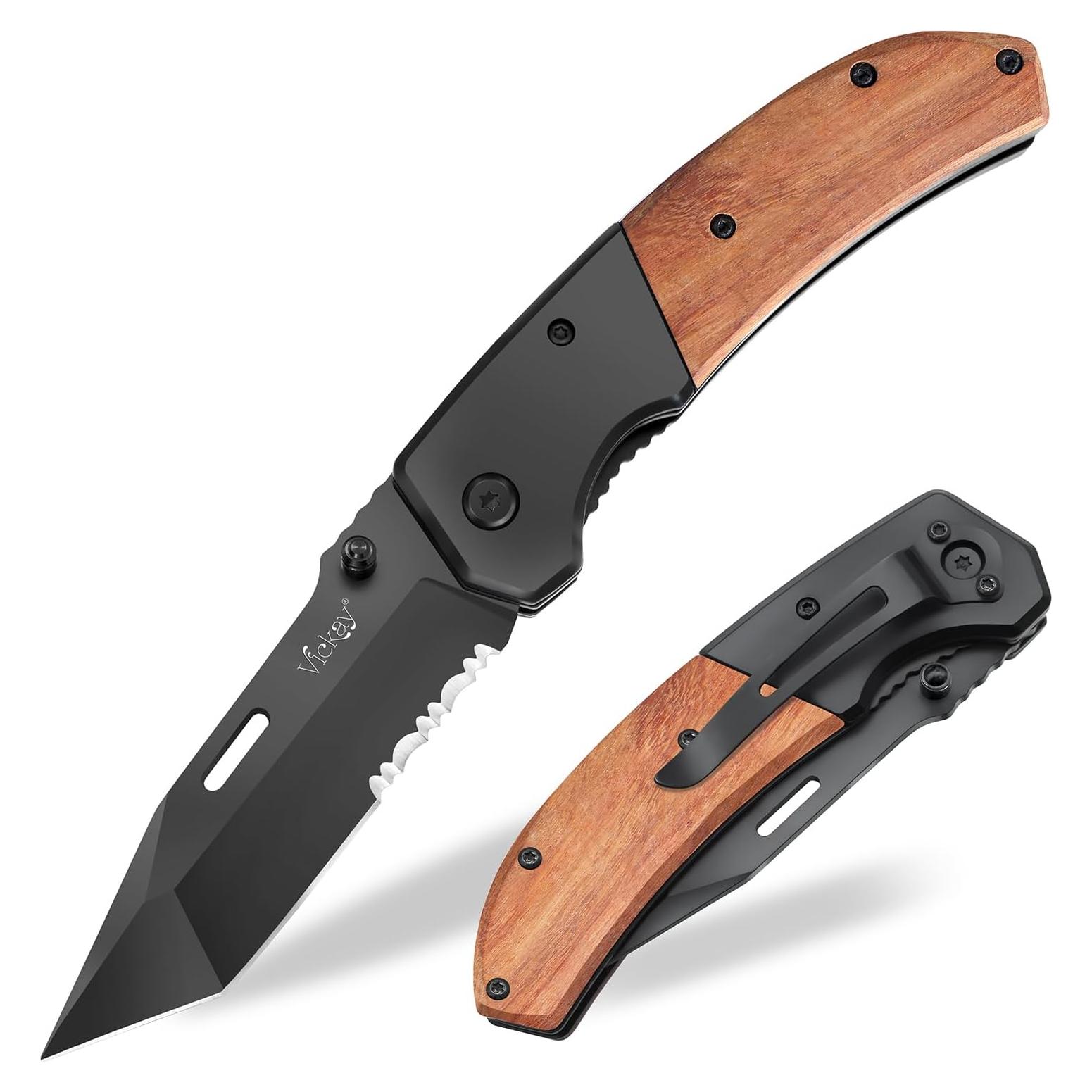 Cuchillo de bolsillo Vickay EDC 9 cm acero negro plegable