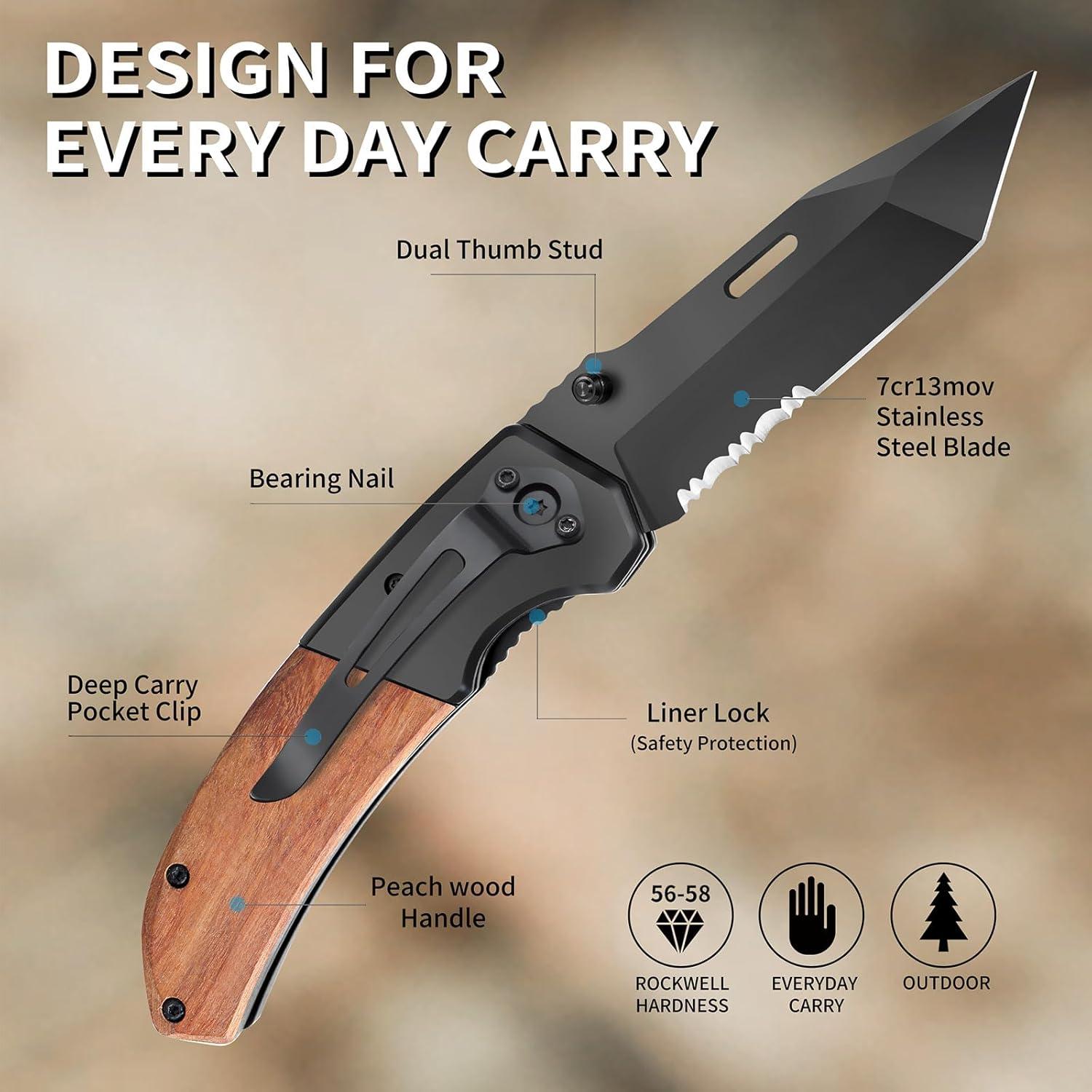 Cuchillo de bolsillo Vickay EDC 9 cm acero negro plegable