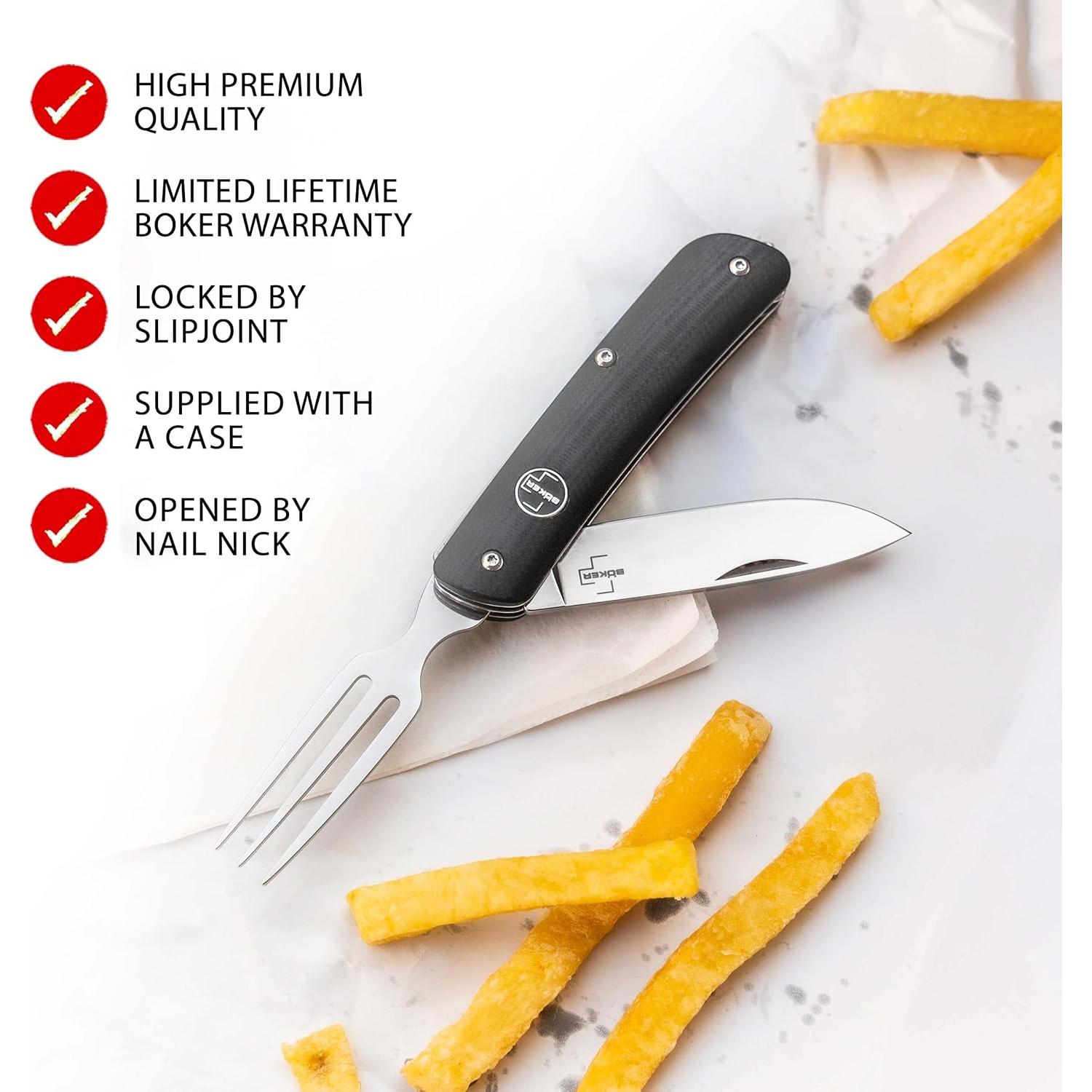 Tech Tool Fork - noble pocket knife with fork - foldable camping cutlery - design travel cutlery - foldable outdoor cutlery with clip