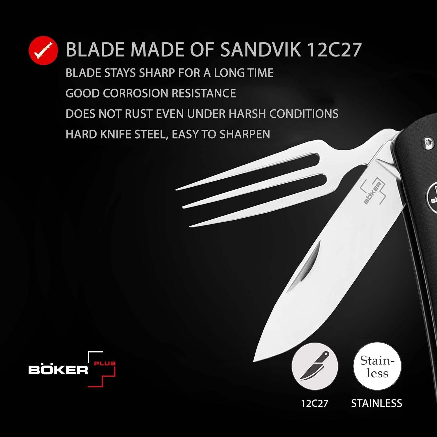 Tech Tool Fork - noble pocket knife with fork - foldable camping cutlery - design travel cutlery - foldable outdoor cutlery with clip