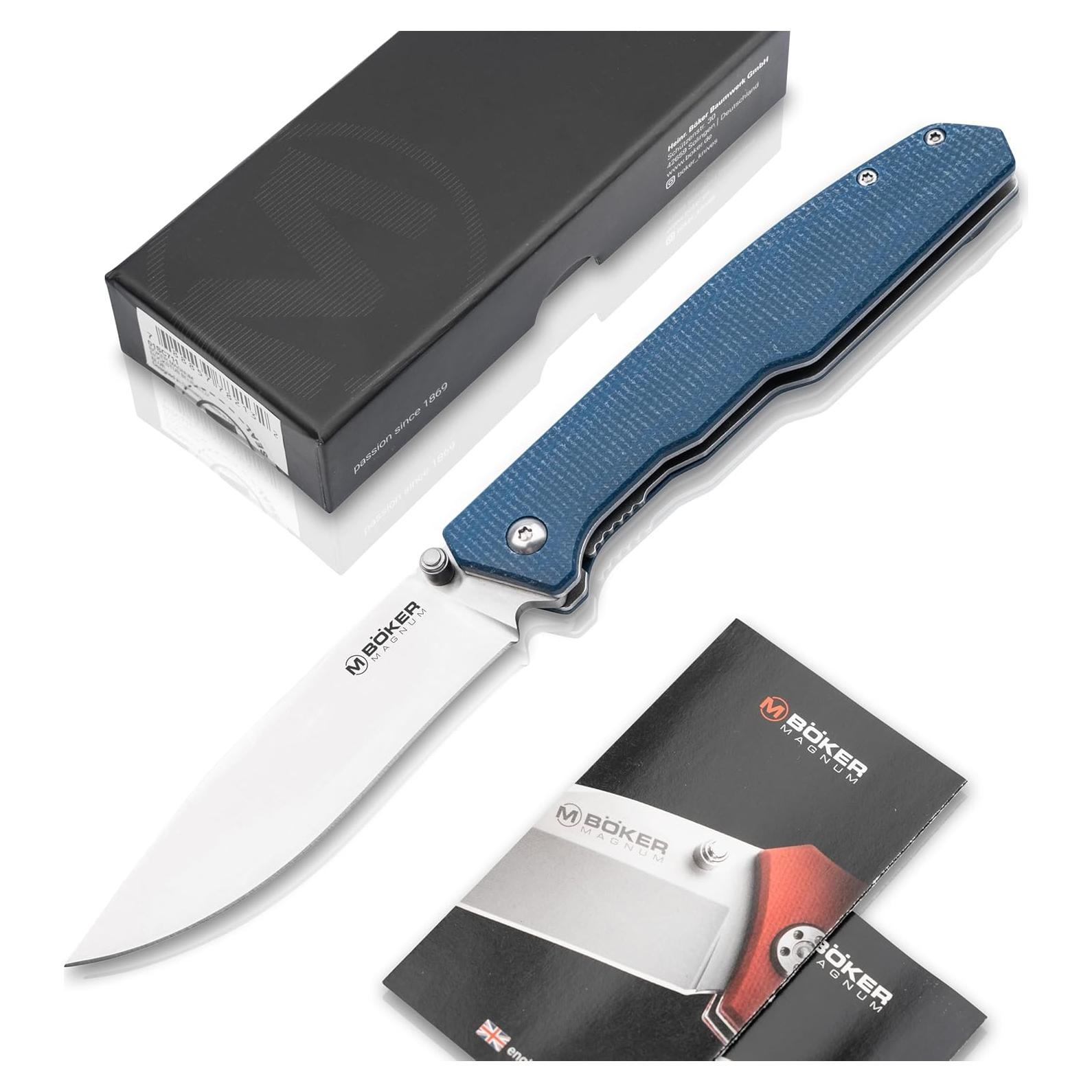 MAGNUM® Deep Blue Canvas EDC Knife - pocket knife with clip - Liner lock with Micarta handle scales blue - Outdoor - thumb pin - EDC folding knife