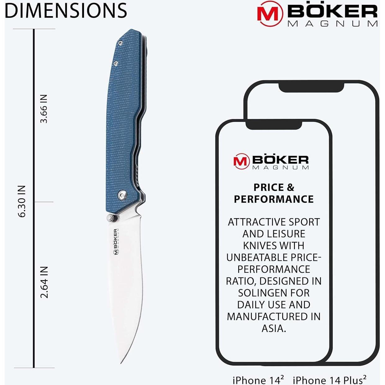 MAGNUM® Deep Blue Canvas EDC Knife - pocket knife with clip - Liner lock with Micarta handle scales blue - Outdoor - thumb pin - EDC folding knife