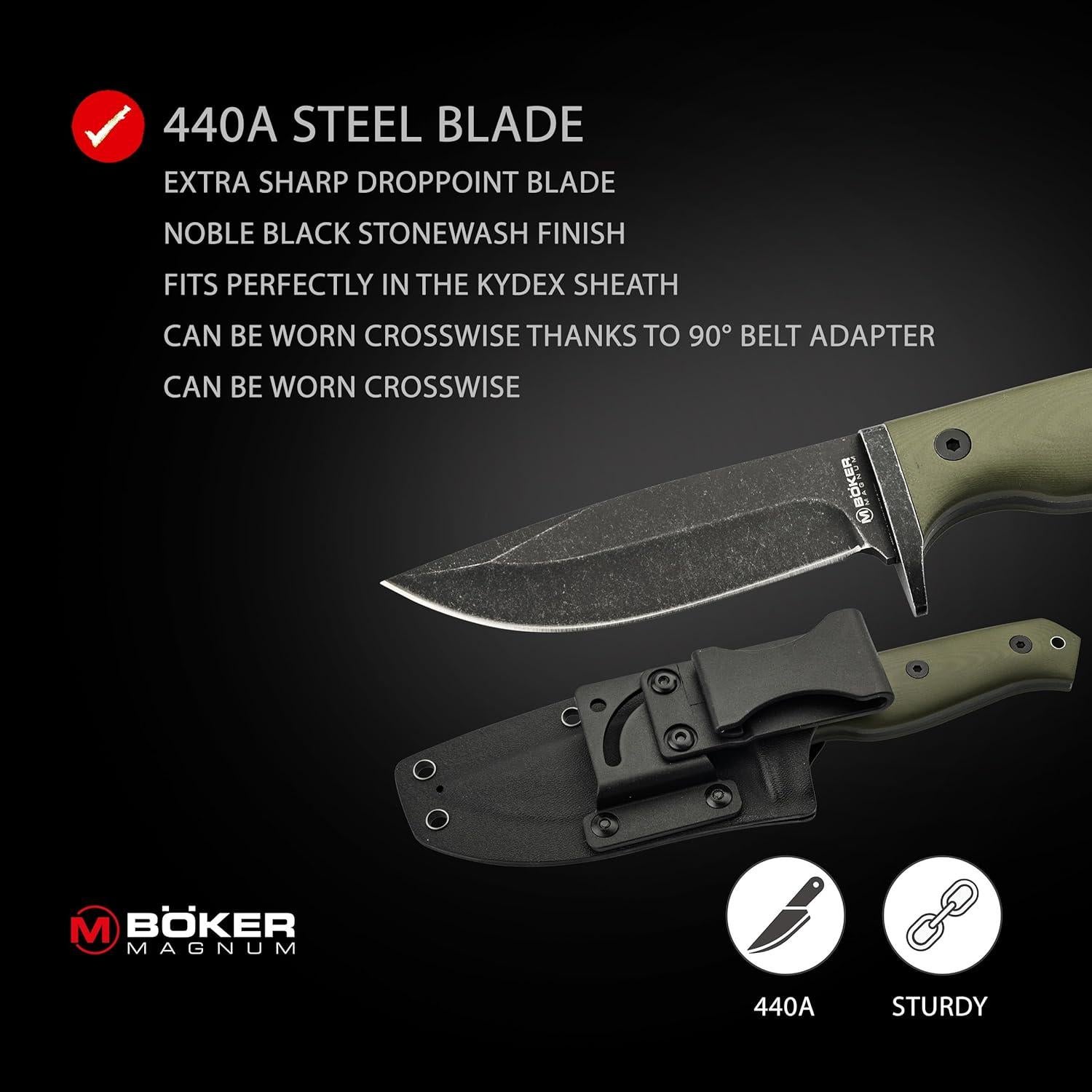 Cuchillo BÖKER MAGNUM Bushcraft Drop 440A con Funda Kydex