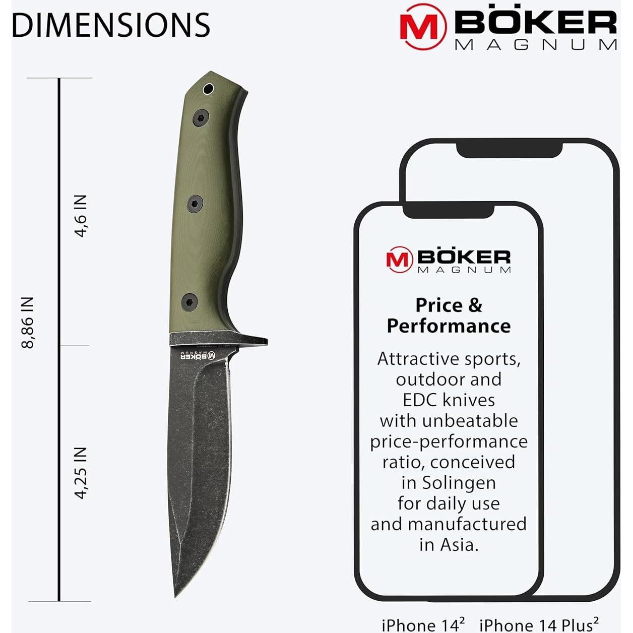 Cuchillo BÖKER MAGNUM Bushcraft Drop 440A con Funda Kydex
