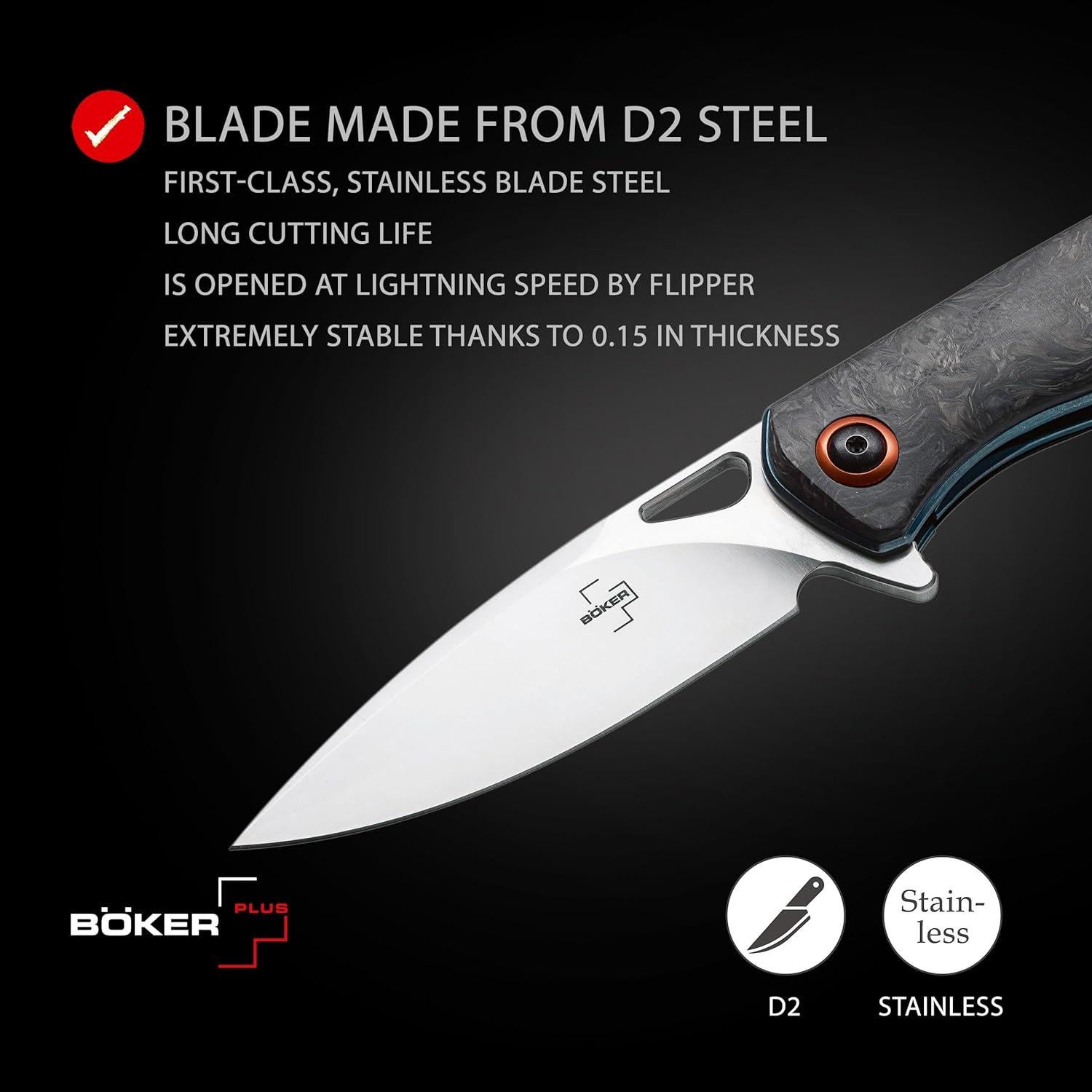 Cuchillo BÖKER PLUS Nebula Plegable D2 Fibra Carbono 21cm