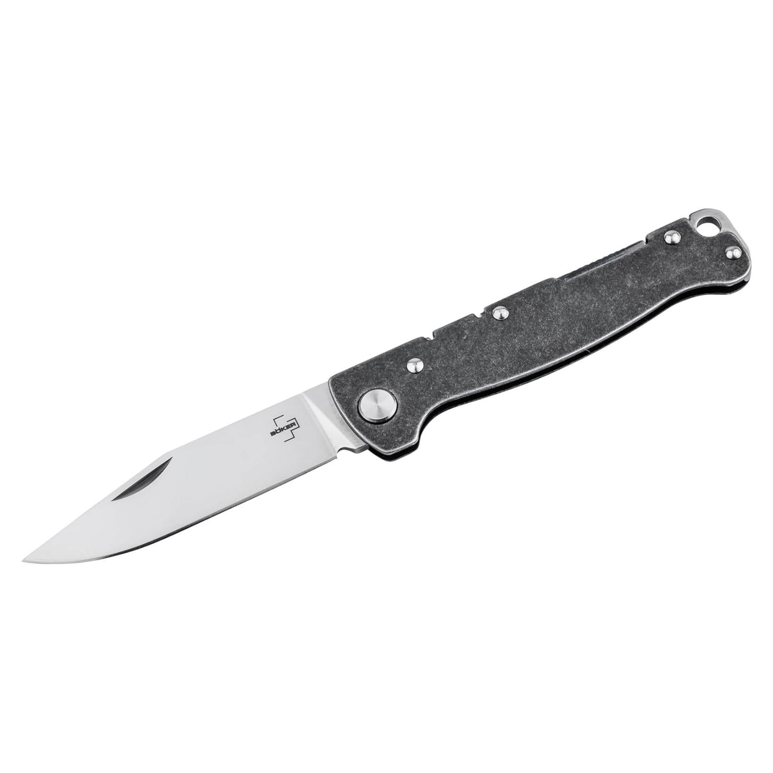 Atlas Backlock Clippoint - classic pocket folding knife with steel handle - D2 blade - Backlock knife case