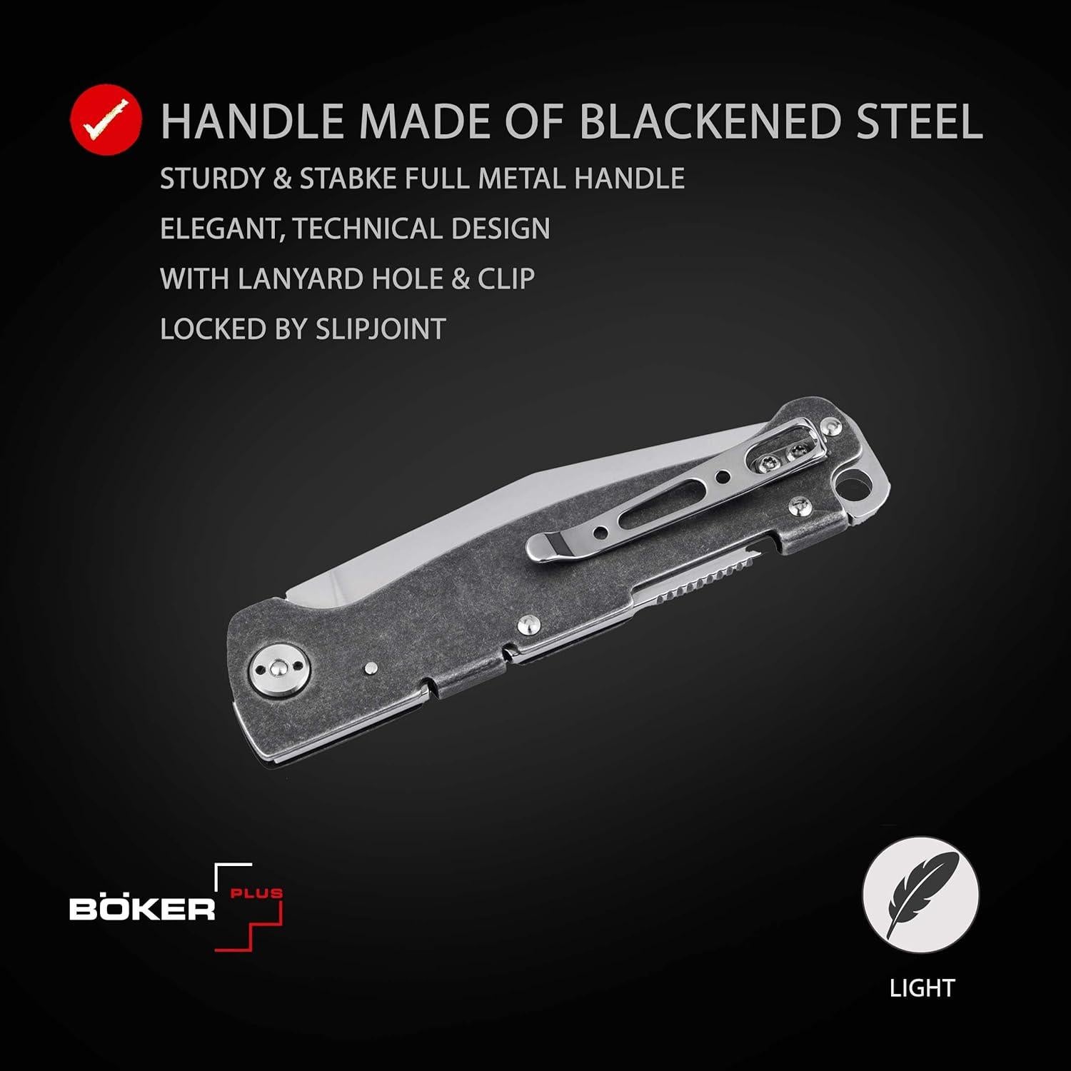 Atlas Backlock Clippoint - classic pocket folding knife with steel handle - D2 blade - Backlock knife case