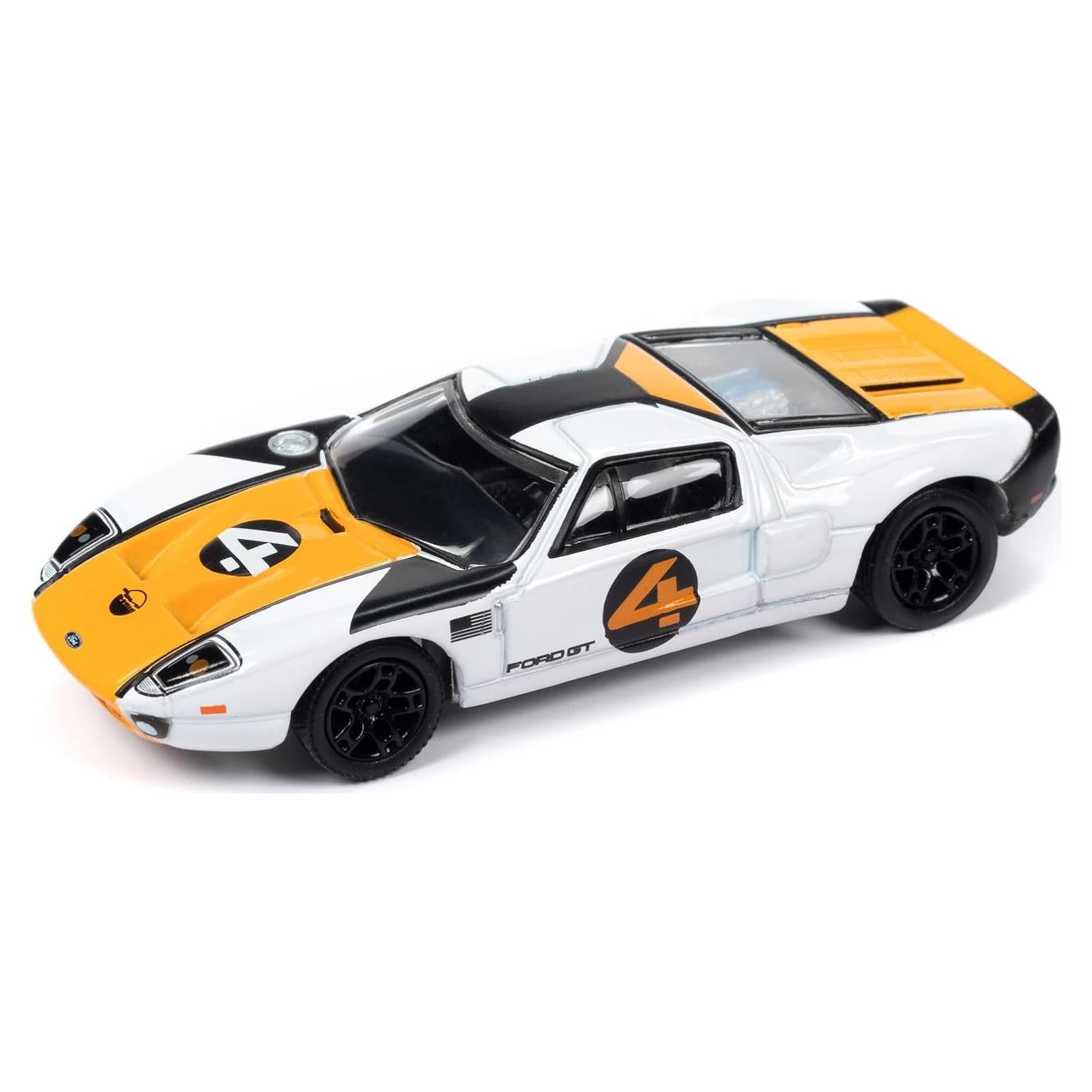 Auto a Escala 1:64 Johnny Lightning 2005 Ford GT Blanco Naranja