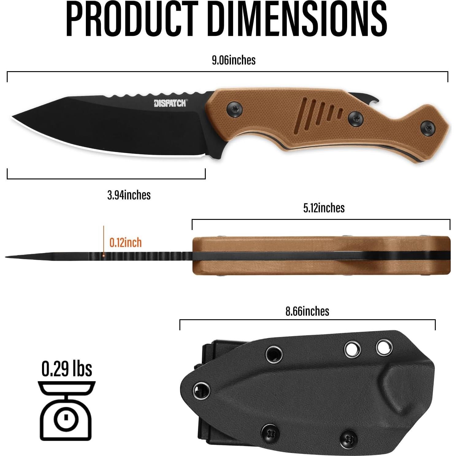 Cuchillo de Hoja Fija Dispatch con Funda Kydex 8cm