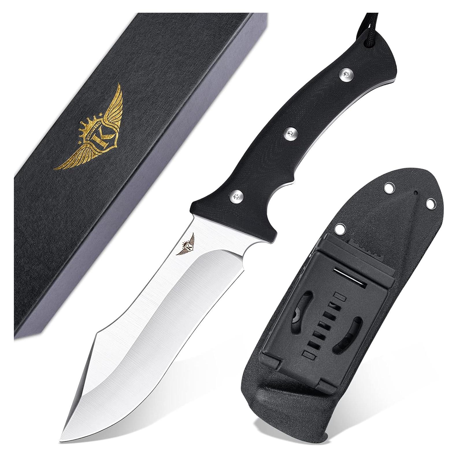 Cuchillo de Camping KOMWERO Hoja Fija Acero D2 con Funda Kydex