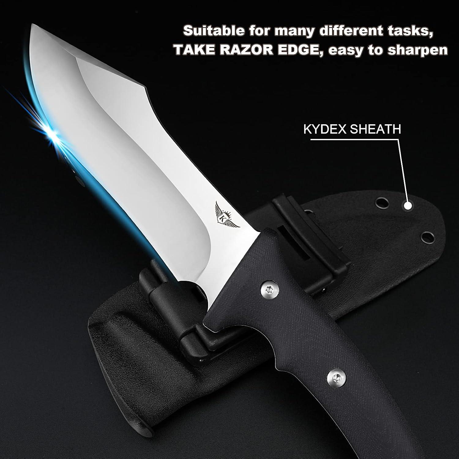 Cuchillo de Camping KOMWERO Hoja Fija Acero D2 con Funda Kydex