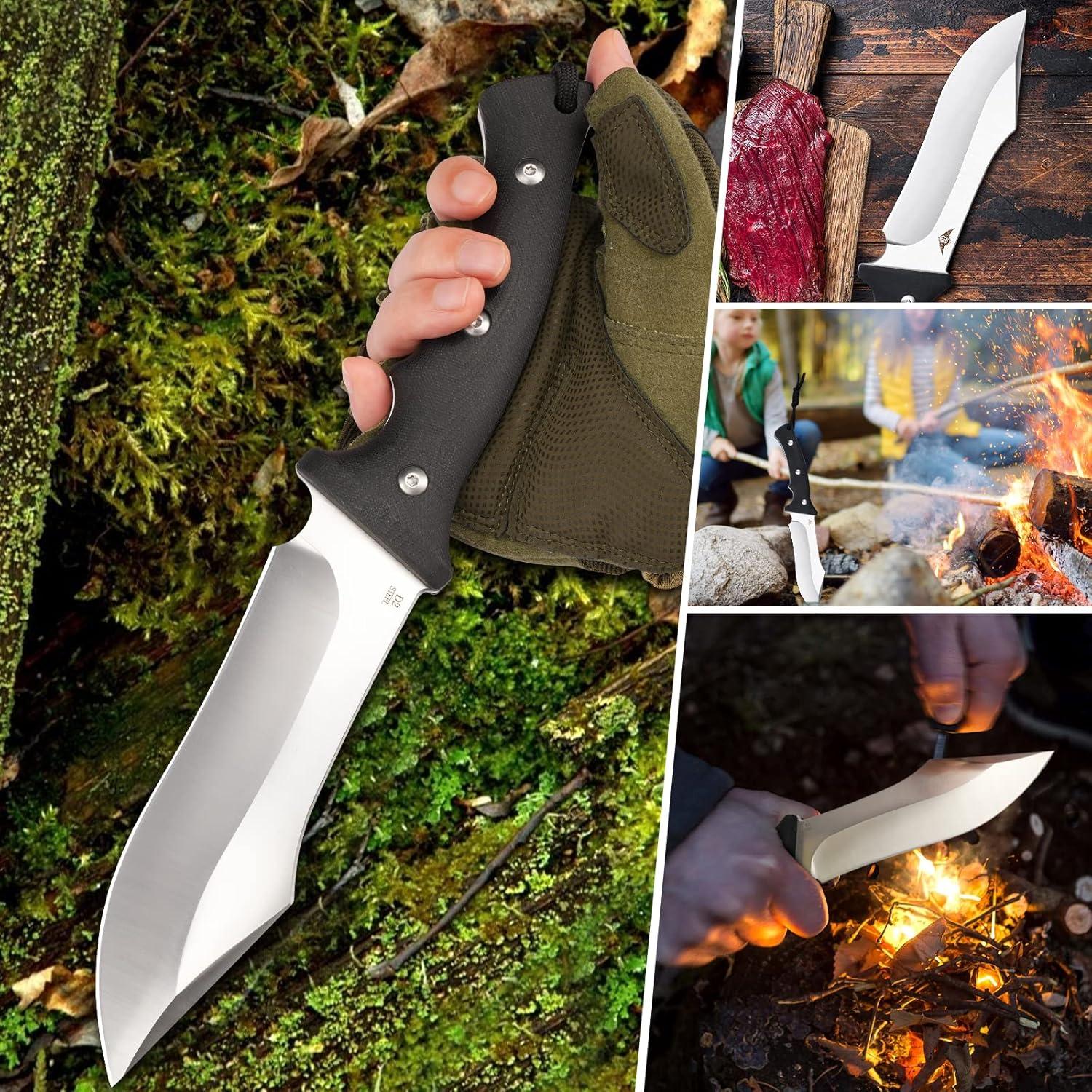 Cuchillo de Camping KOMWERO Hoja Fija Acero D2 con Funda Kydex