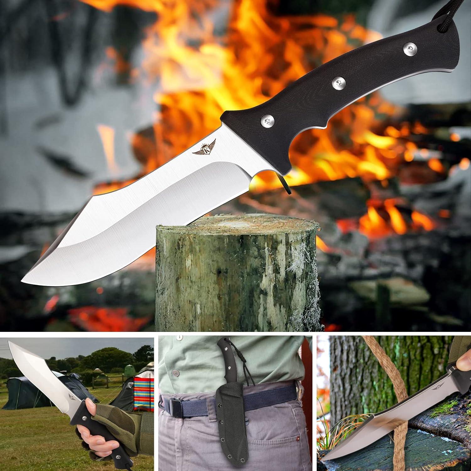Cuchillo de Camping KOMWERO Hoja Fija Acero D2 con Funda Kydex