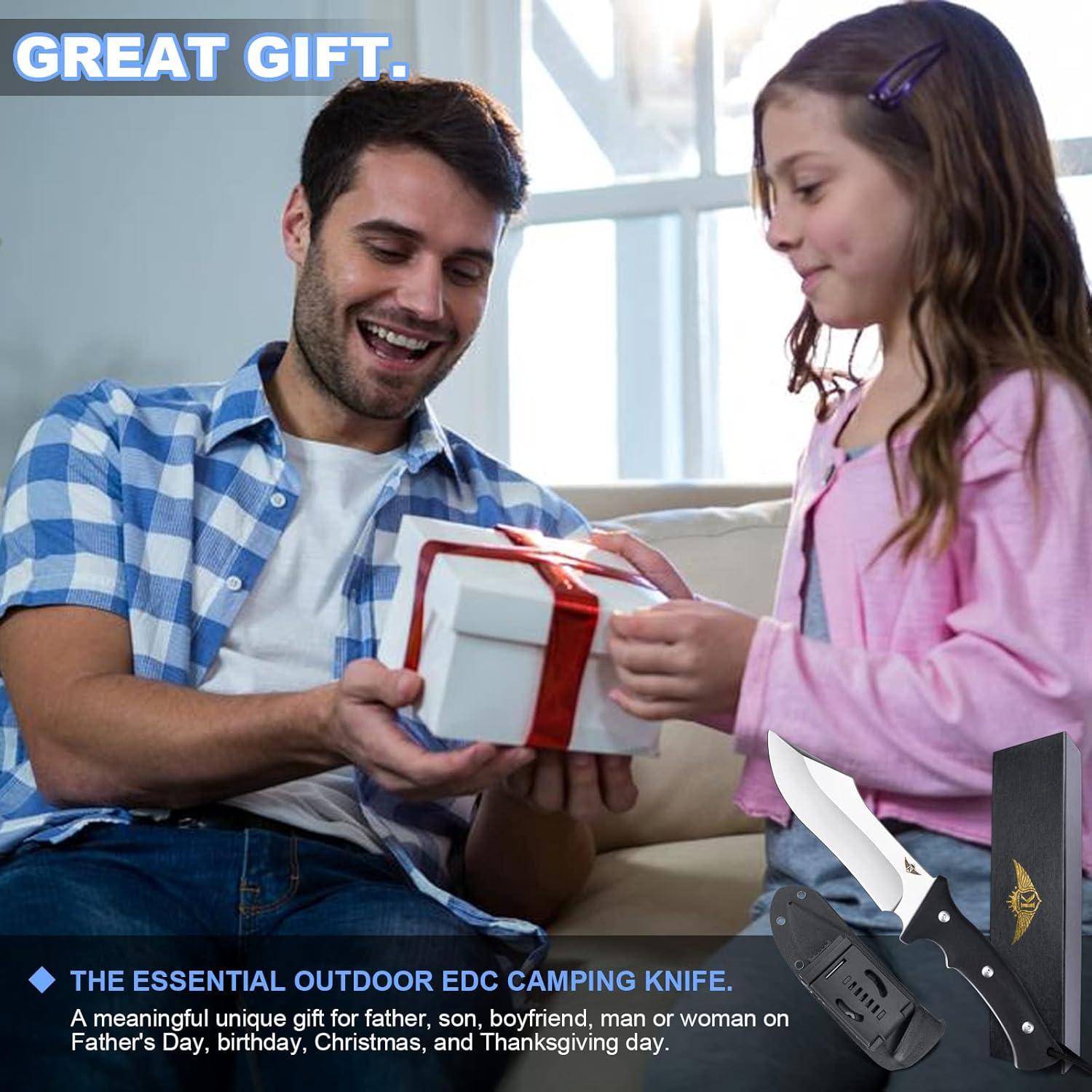 Cuchillo de Camping KOMWERO Hoja Fija Acero D2 con Funda Kydex