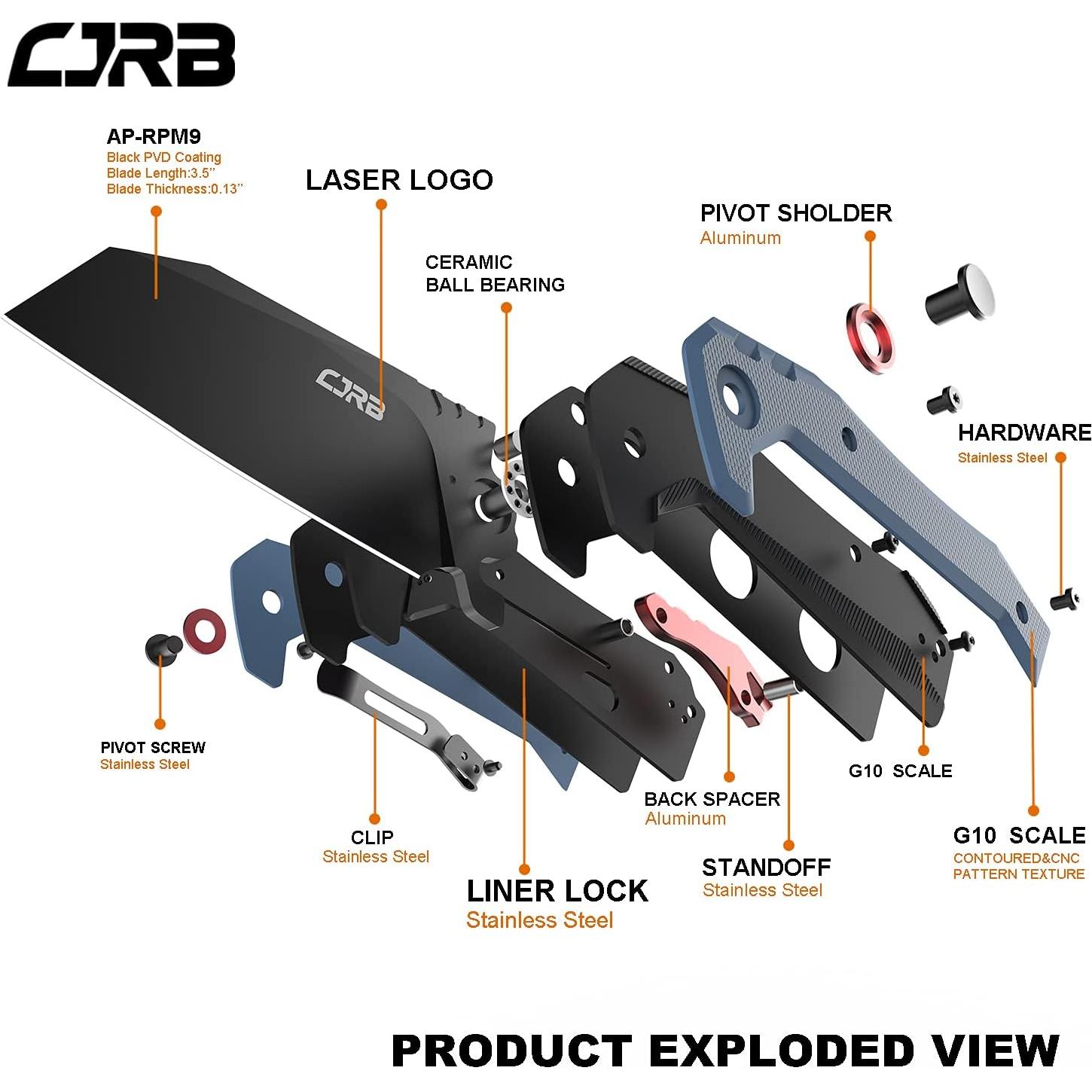 Cuchillo Plegable CJRB Tigris 21.6cm Acero AR-RPM9 Negro/Azul