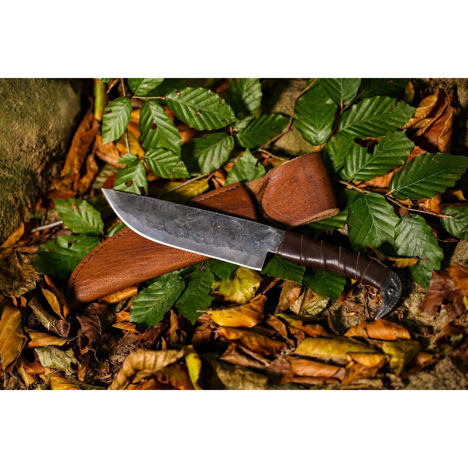 Cuchillo Vikingo Cuervo de Odin - Acero Carbono 16 cm con Funda