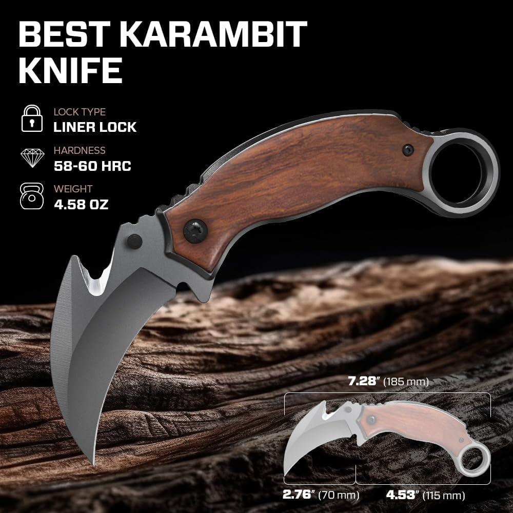 Cuchillo Plegable Karambit Grand Way de Madera 18.5 cm