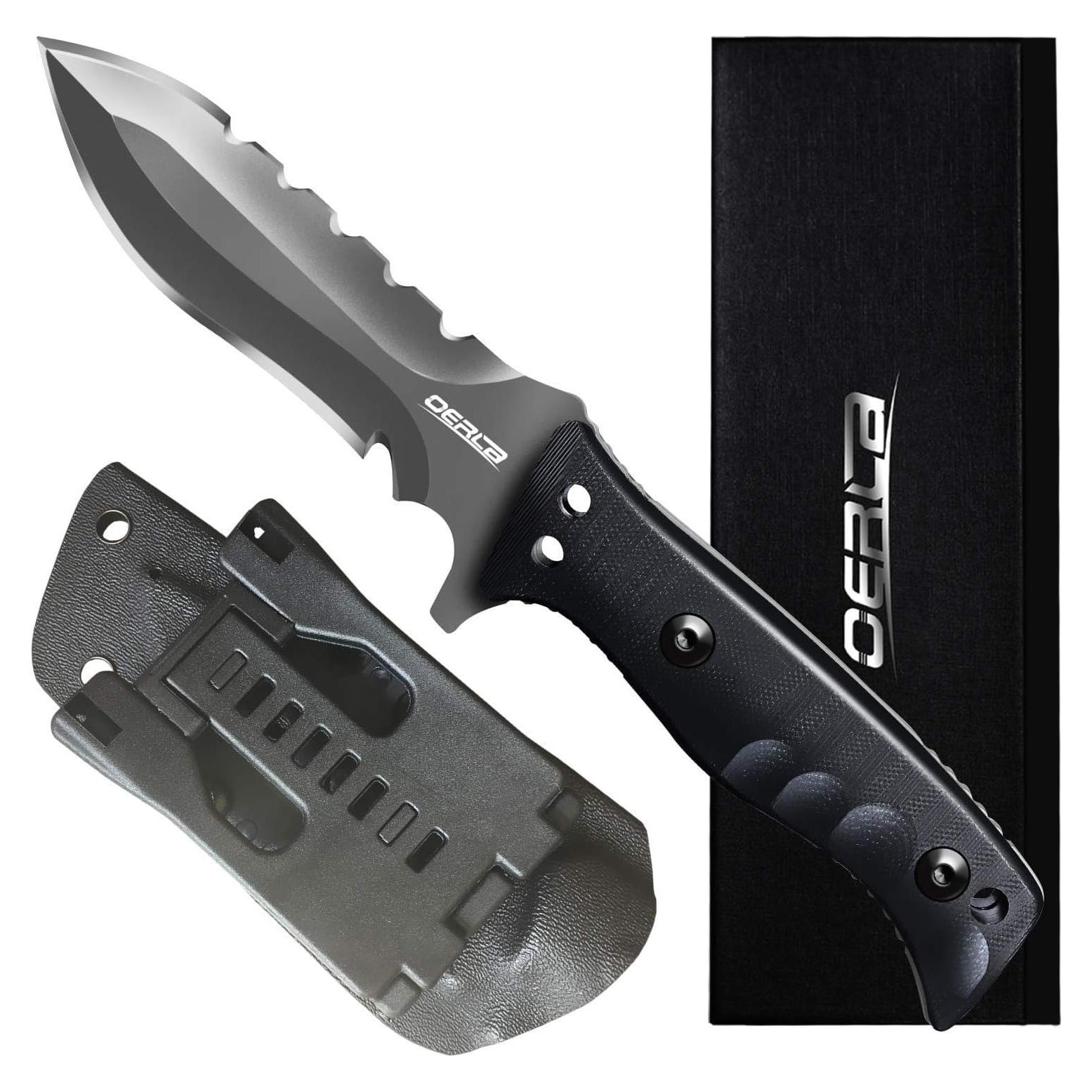 OERLA TAC OL-0021SD Fixed Blade Knives Outdoor Duty Knife 420HC Stainless Steel Camping Hunting Survival Knife Double Sided Blade with G10 Handle Waist Clip EDC Kydex Sheath (Black)