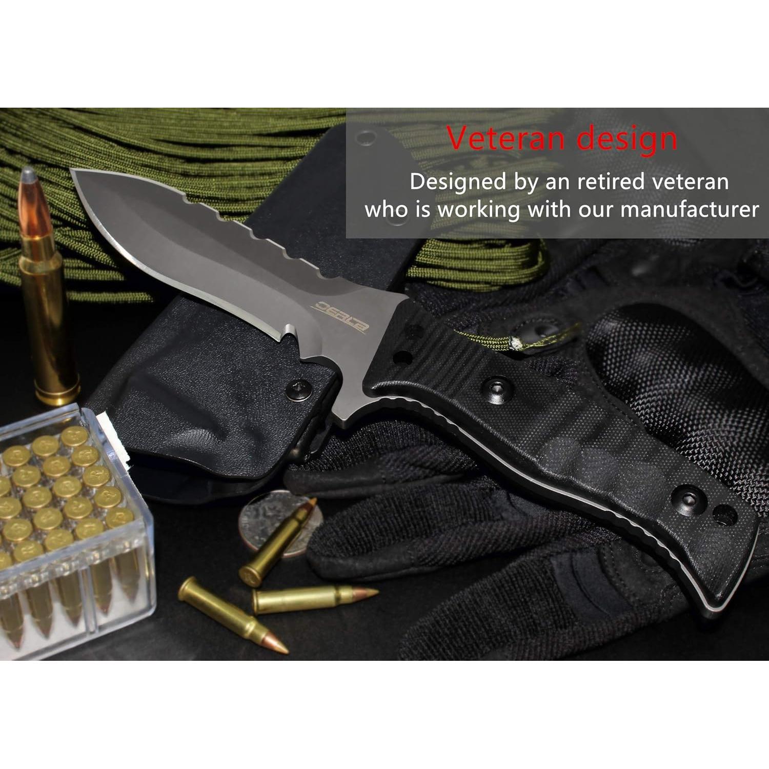 OERLA TAC OL-0021SD Fixed Blade Knives Outdoor Duty Knife 420HC Stainless Steel Camping Hunting Survival Knife Double Sided Blade with G10 Handle Waist Clip EDC Kydex Sheath (Black)