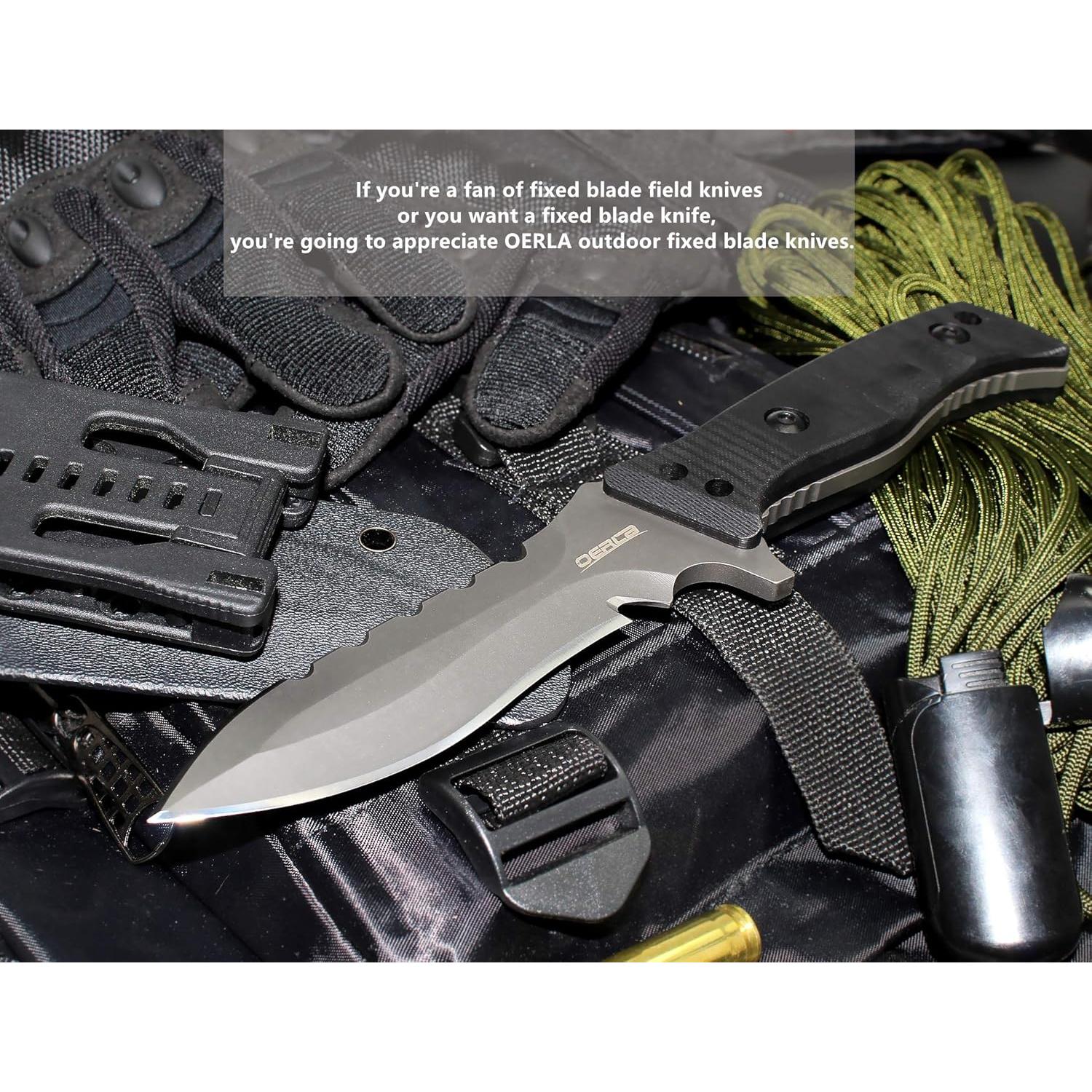OERLA TAC OL-0021SD Fixed Blade Knives Outdoor Duty Knife 420HC Stainless Steel Camping Hunting Survival Knife Double Sided Blade with G10 Handle Waist Clip EDC Kydex Sheath (Black)