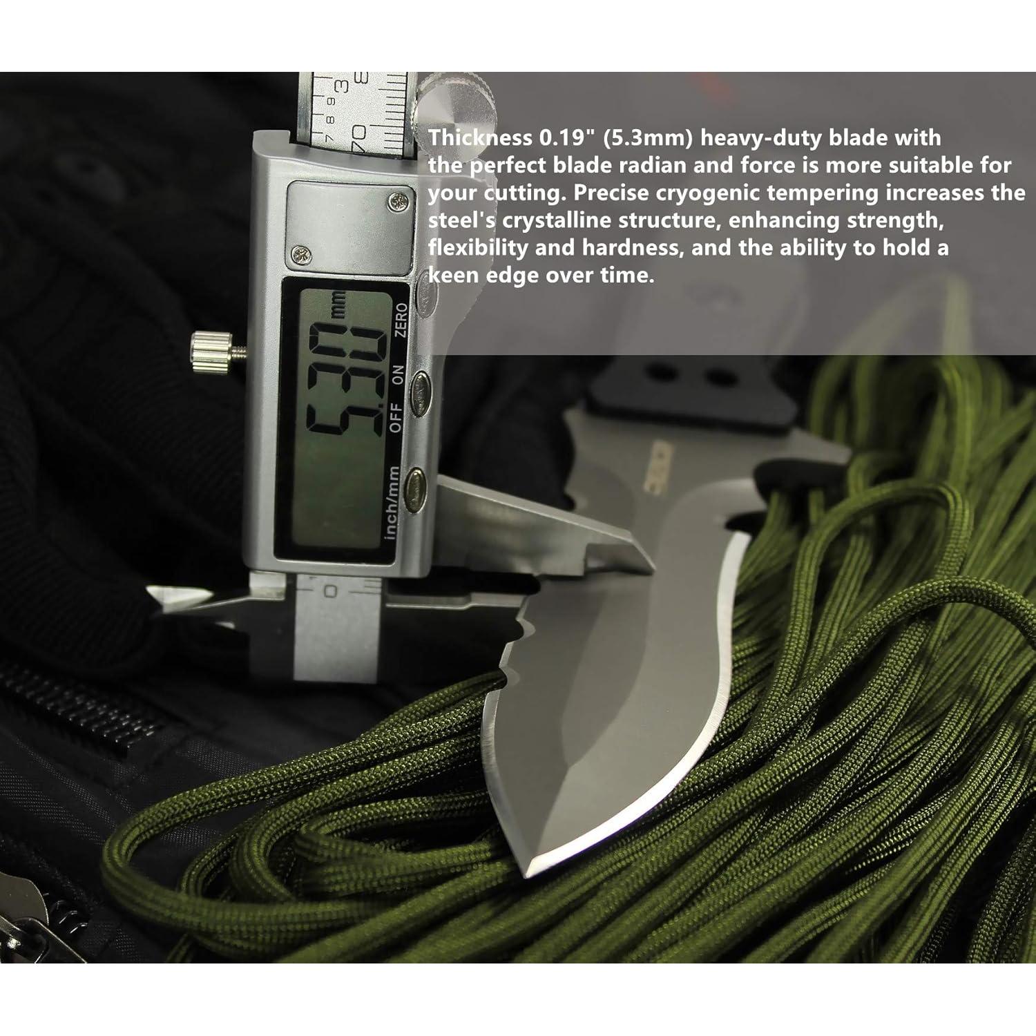 OERLA TAC OL-0021SD Fixed Blade Knives Outdoor Duty Knife 420HC Stainless Steel Camping Hunting Survival Knife Double Sided Blade with G10 Handle Waist Clip EDC Kydex Sheath (Black)