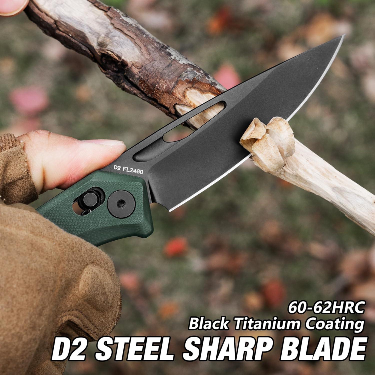 Cuchillo Plegable FLISSA EDC Verde, Hoja Acero D2 8.89 cm